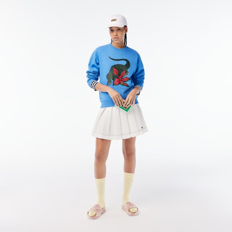 Netflix Kadın Loose Fit Bisiklet Yaka Baskılı Mavi Sweatshirt