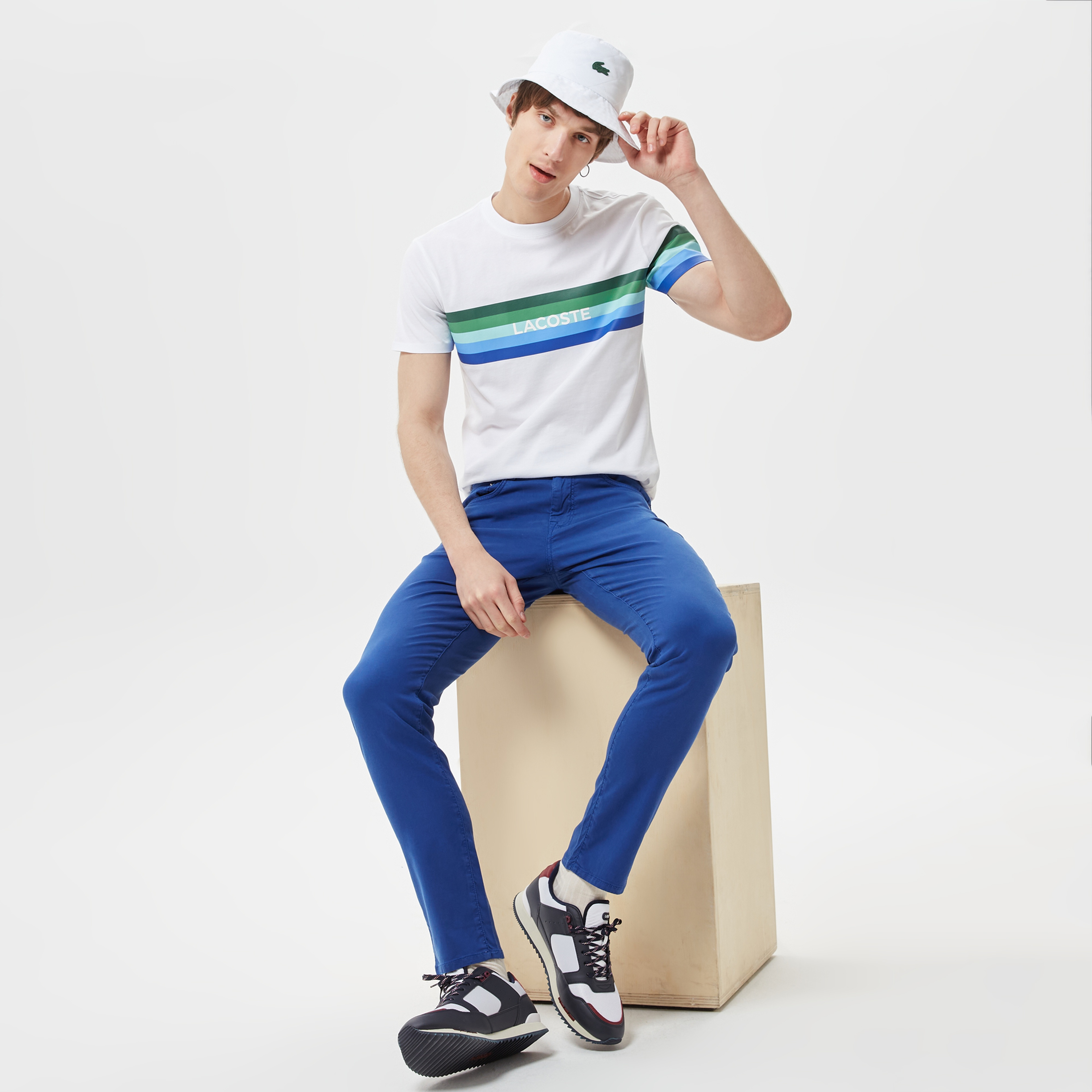 Erkek Slim Fit Bisiklet Yaka Baskılı Beyaz T-Shirt