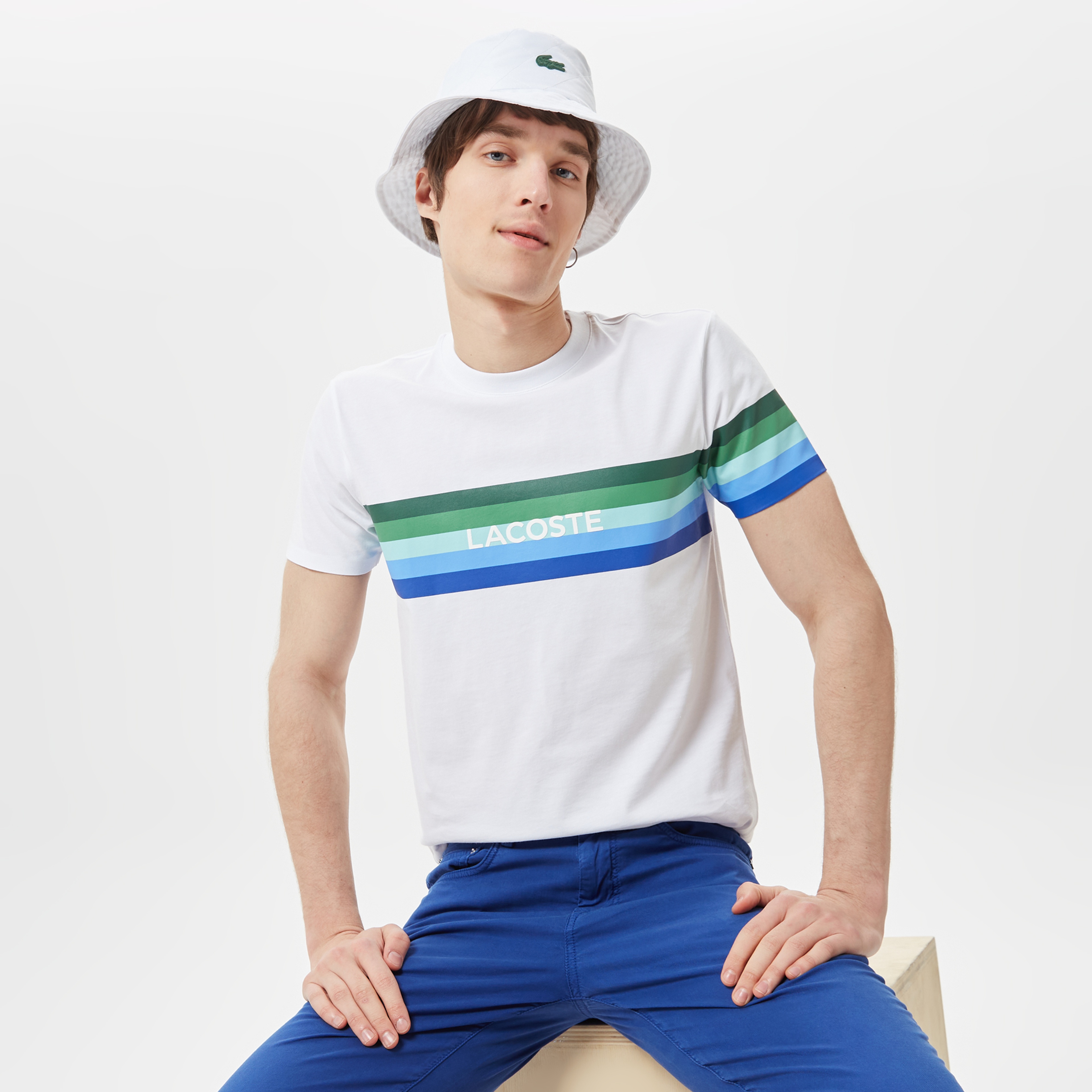 Erkek Slim Fit Bisiklet Yaka Baskılı Beyaz T-Shirt