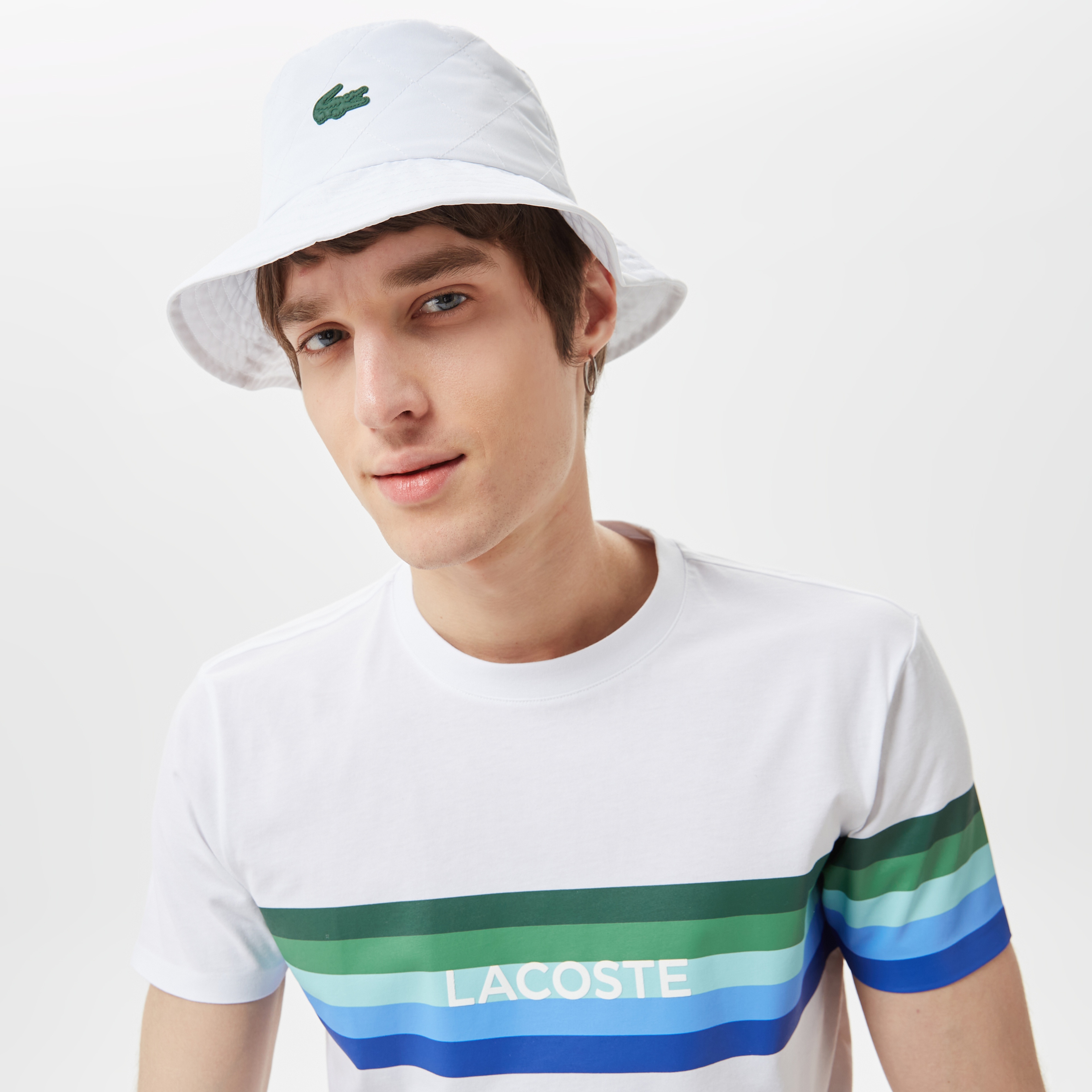 Erkek Slim Fit Bisiklet Yaka Baskılı Beyaz T-Shirt