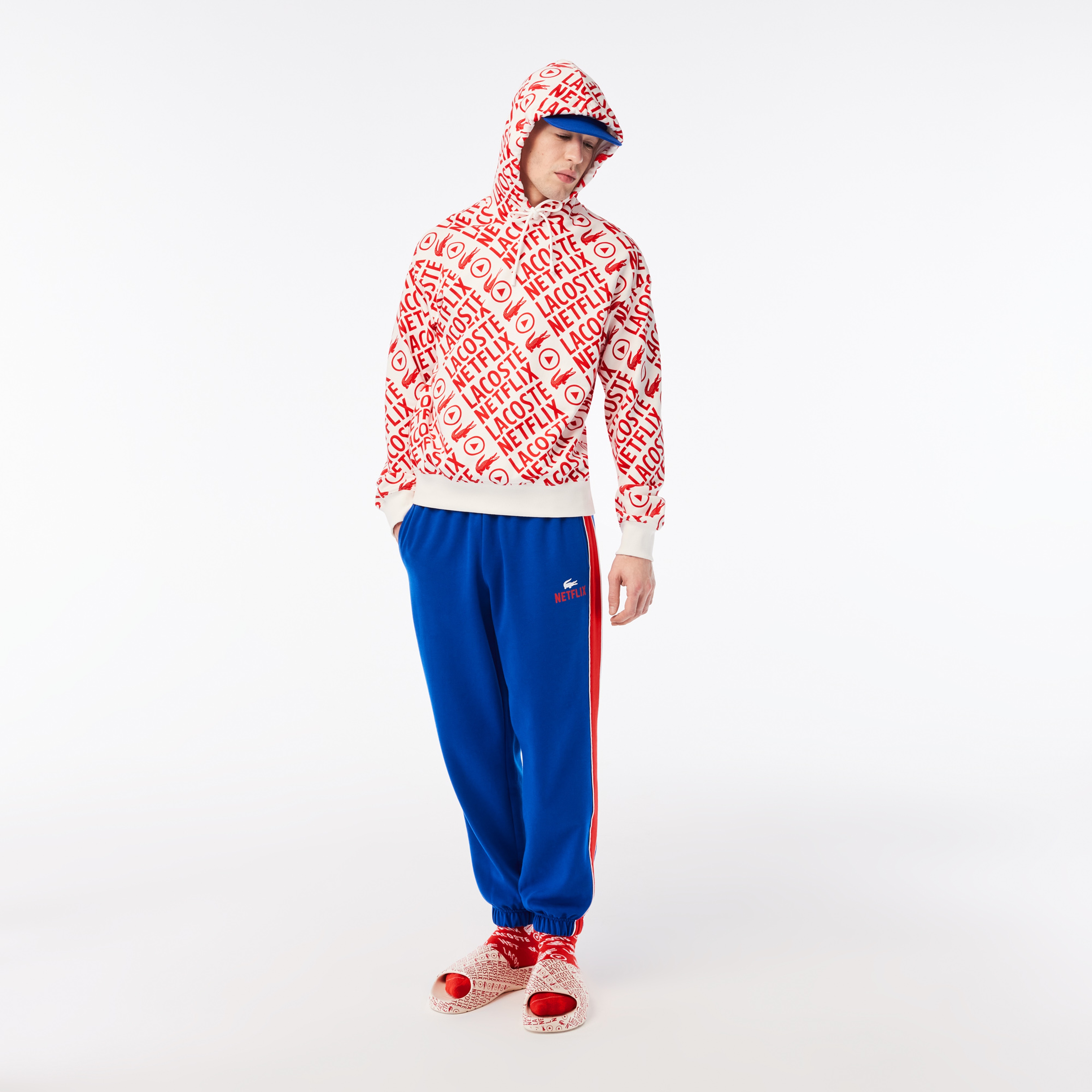 Netflix Erkek Loose Fit Kapüşonlu Baskılı Kırmızı Sweatshirt