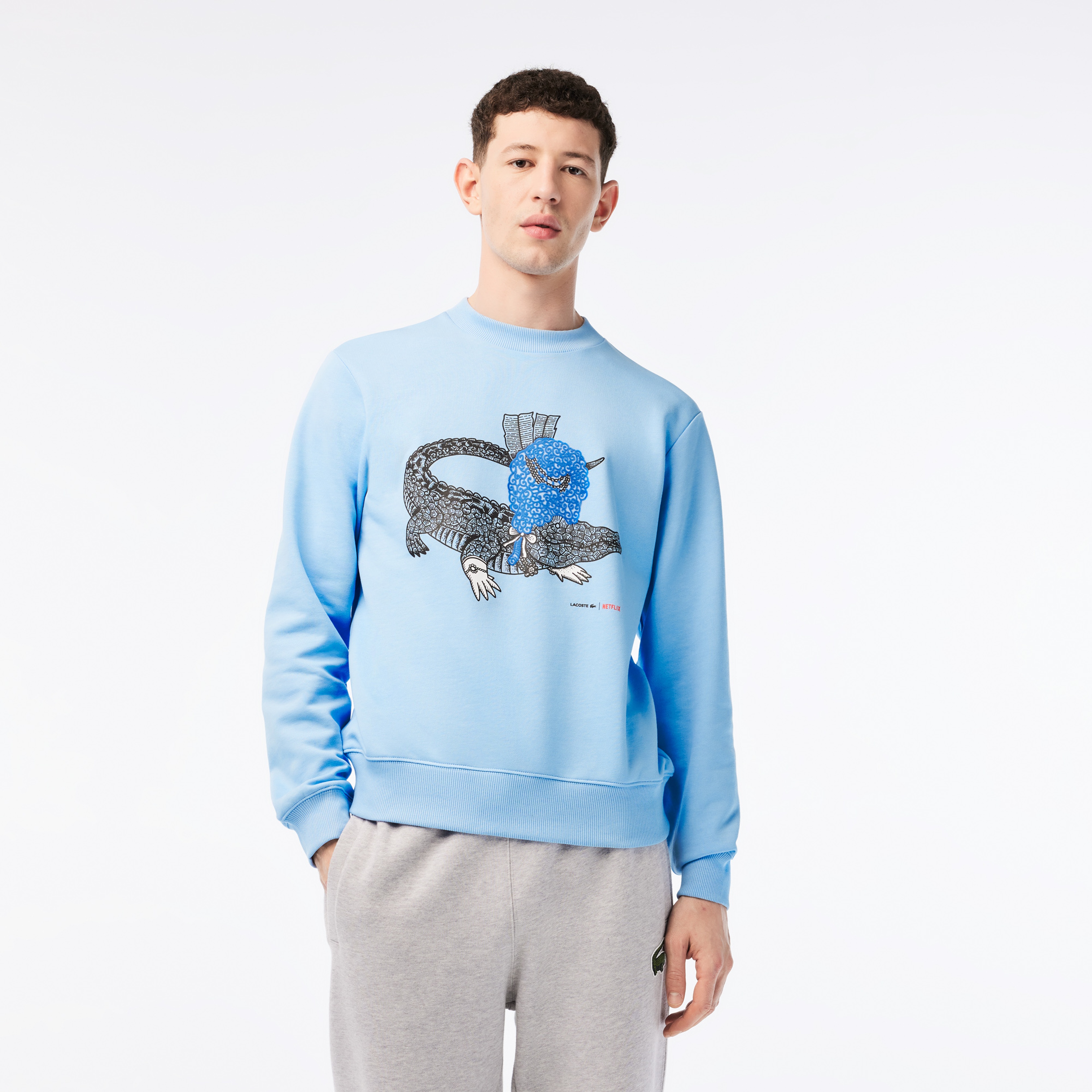 Netflix Erkek Regular Fit Bisiklet Yaka Baskılı Açık Mavi Sweatshirt