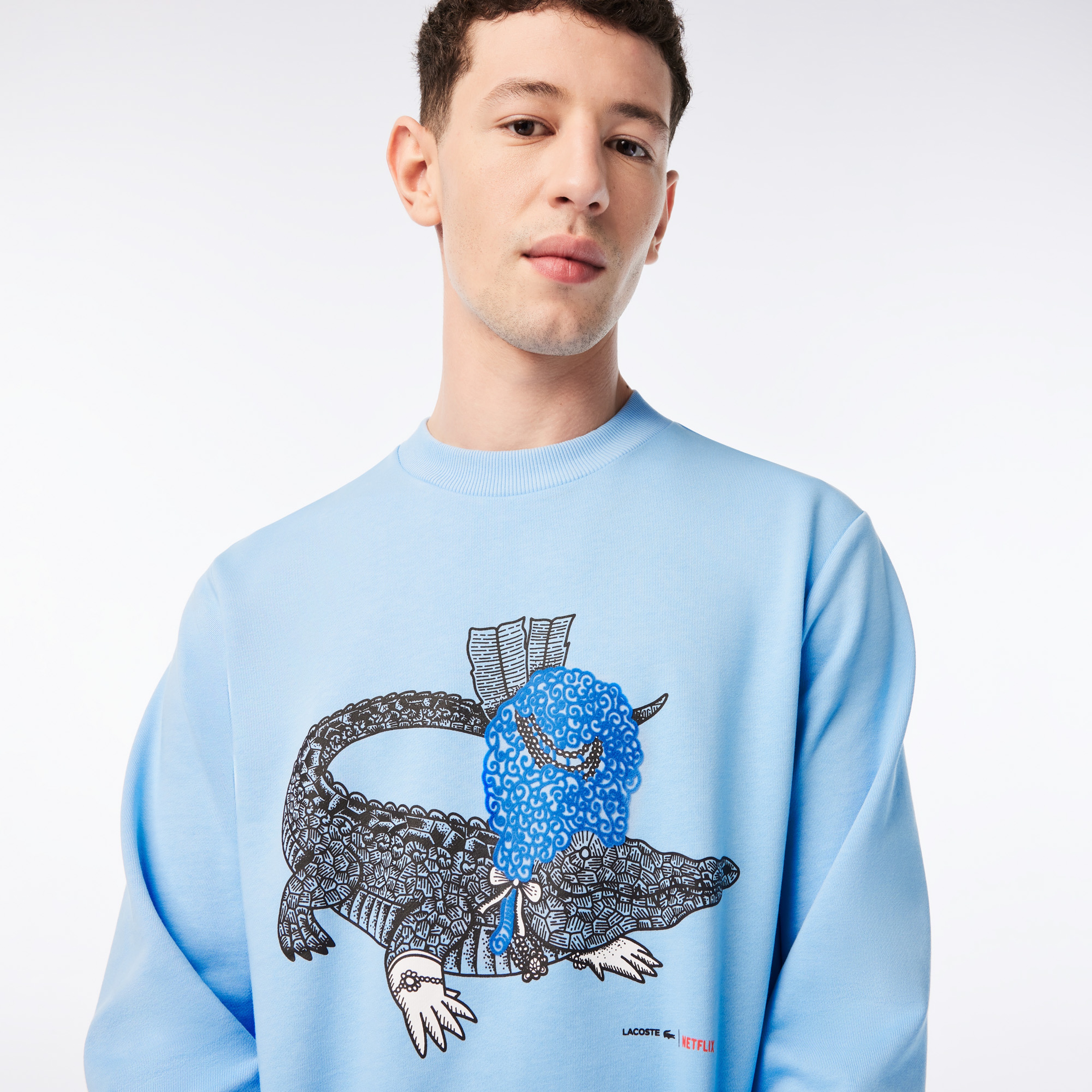 Netflix Erkek Regular Fit Bisiklet Yaka Baskılı Açık Mavi Sweatshirt