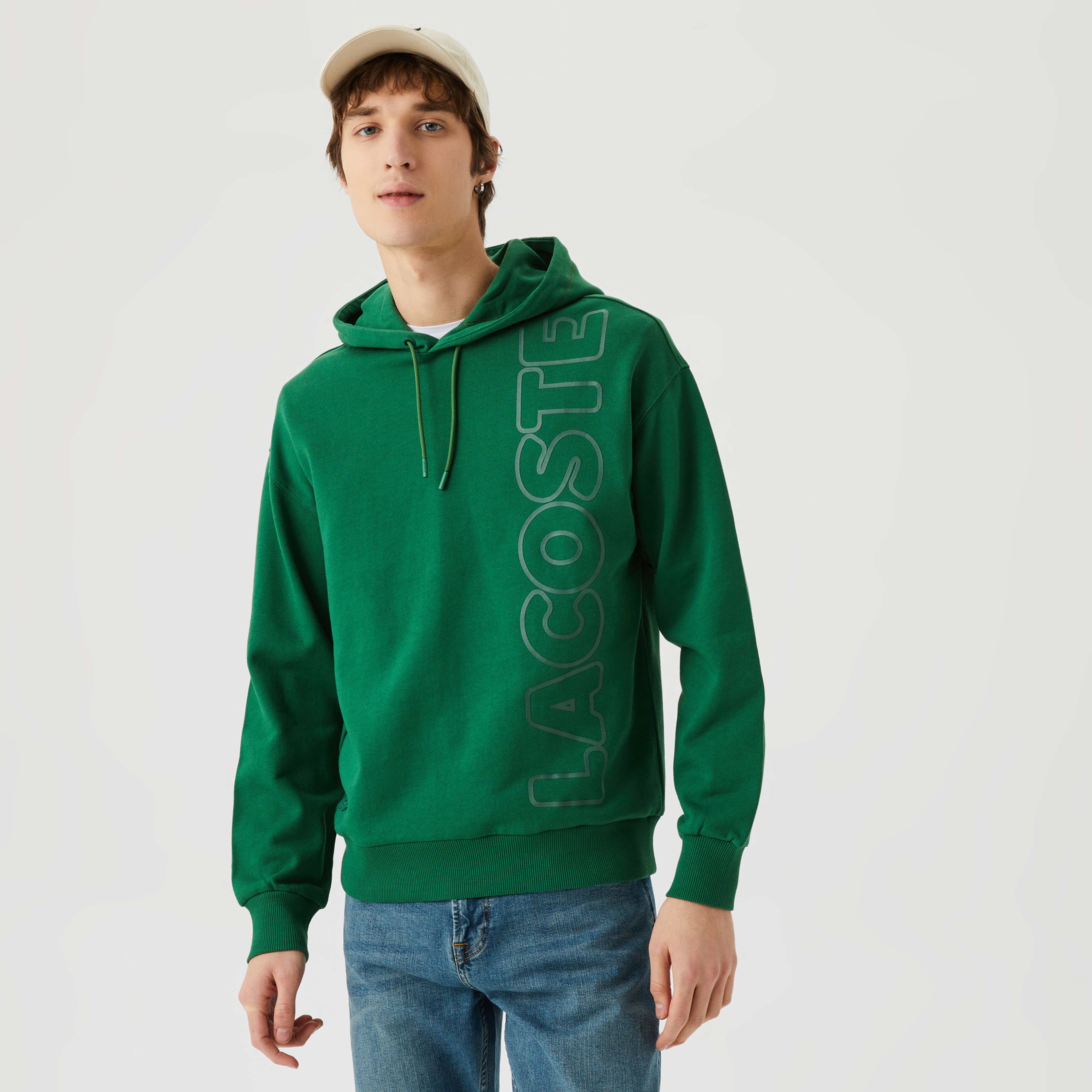 Unisex Relax Fit Kapüşonlu Baskılı Yeşil Sweatshirt