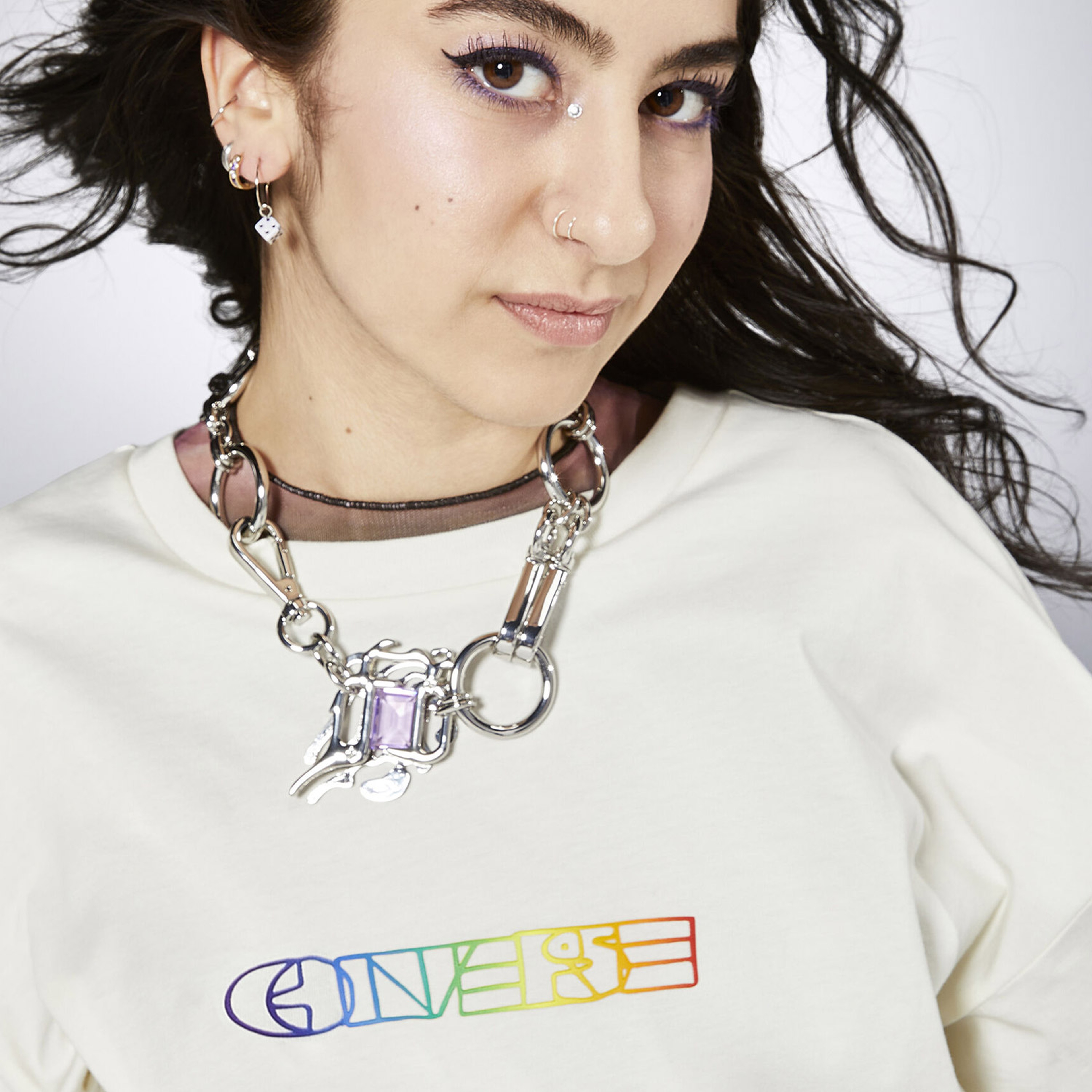 Converse Loose Deconstructed Graphic Kadın Krem Crop