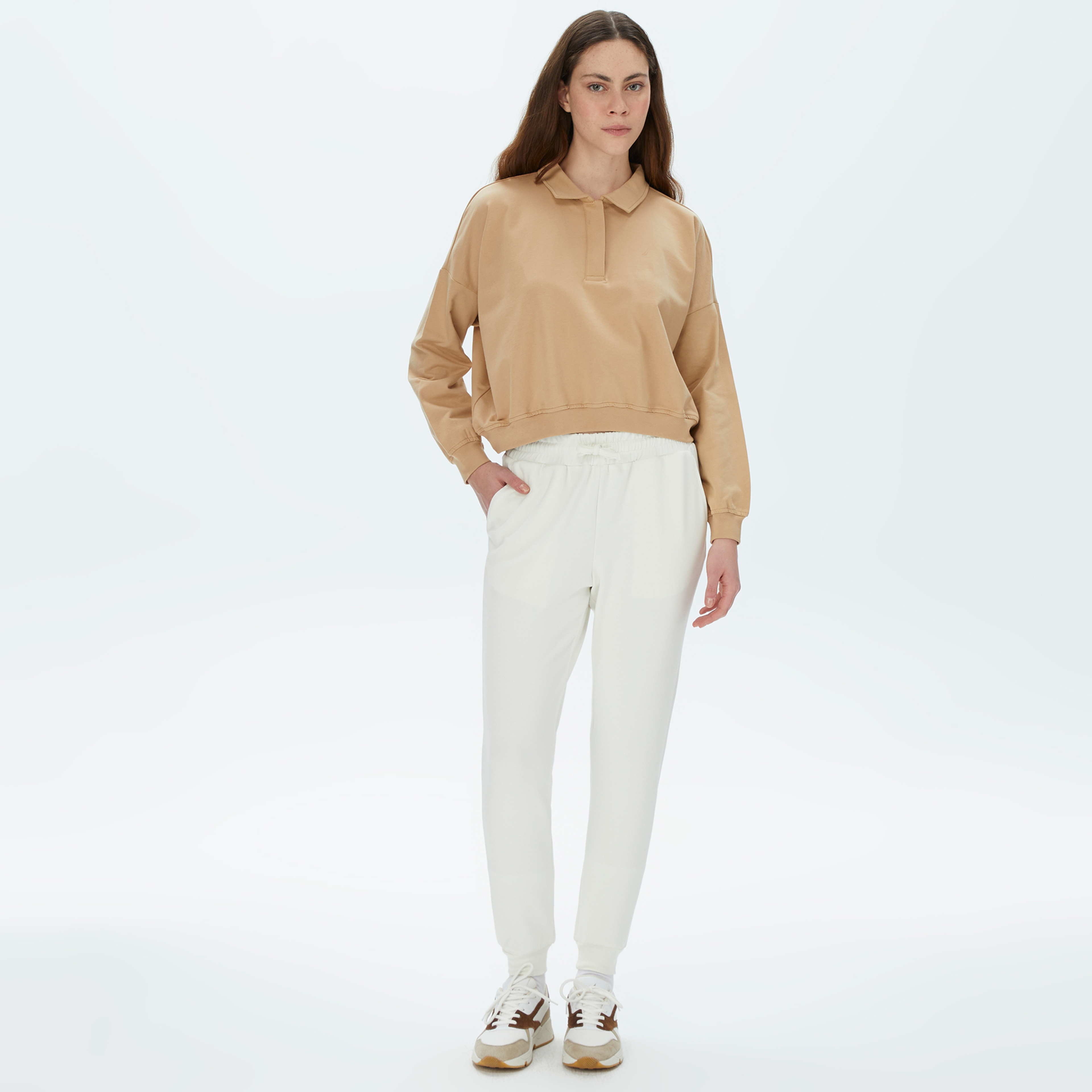 Nautica Kadın Bej Oversize Sweatshirt