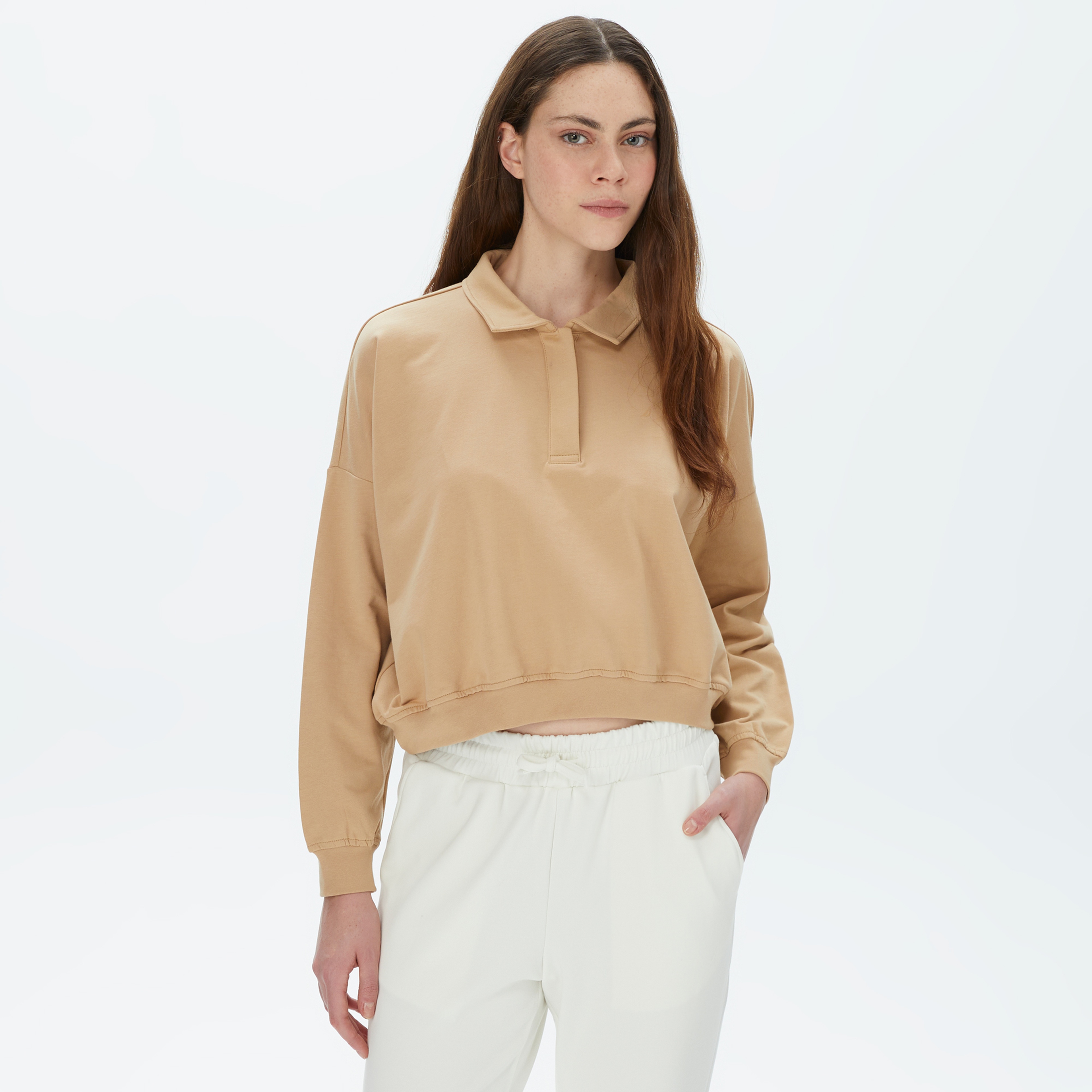 Nautica Kadın Bej Oversize Sweatshirt