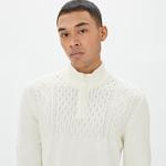 Nautica Erkek Beyaz Standart Fit Desenli Dik Yakalı Triko