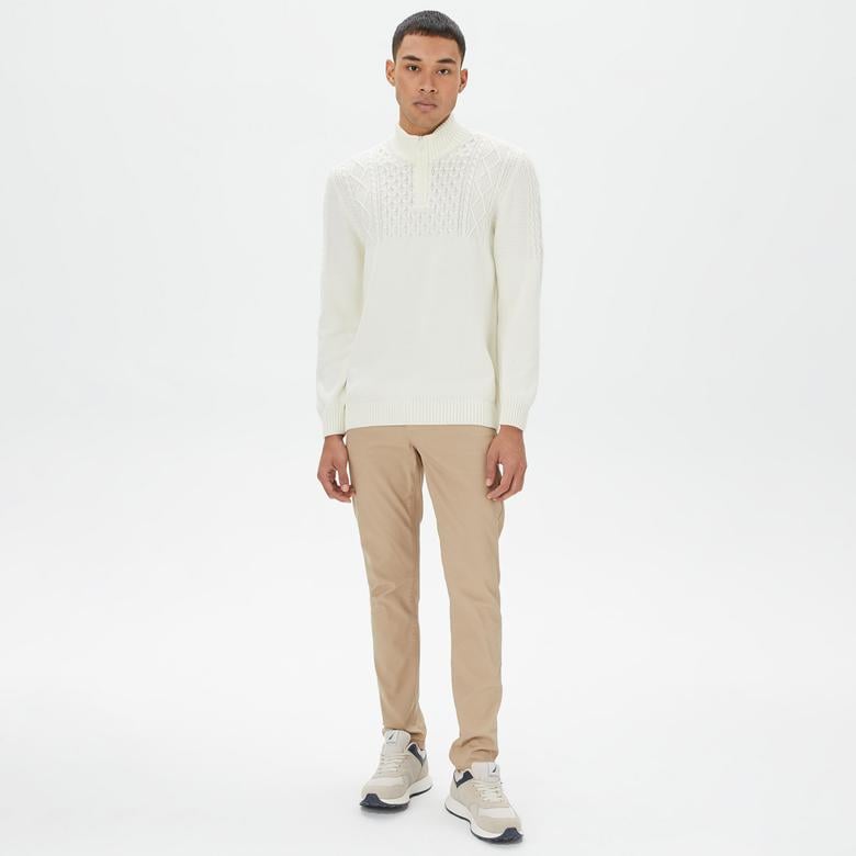 Nautica Erkek Beyaz Standart Fit Desenli Dik Yakalı Triko