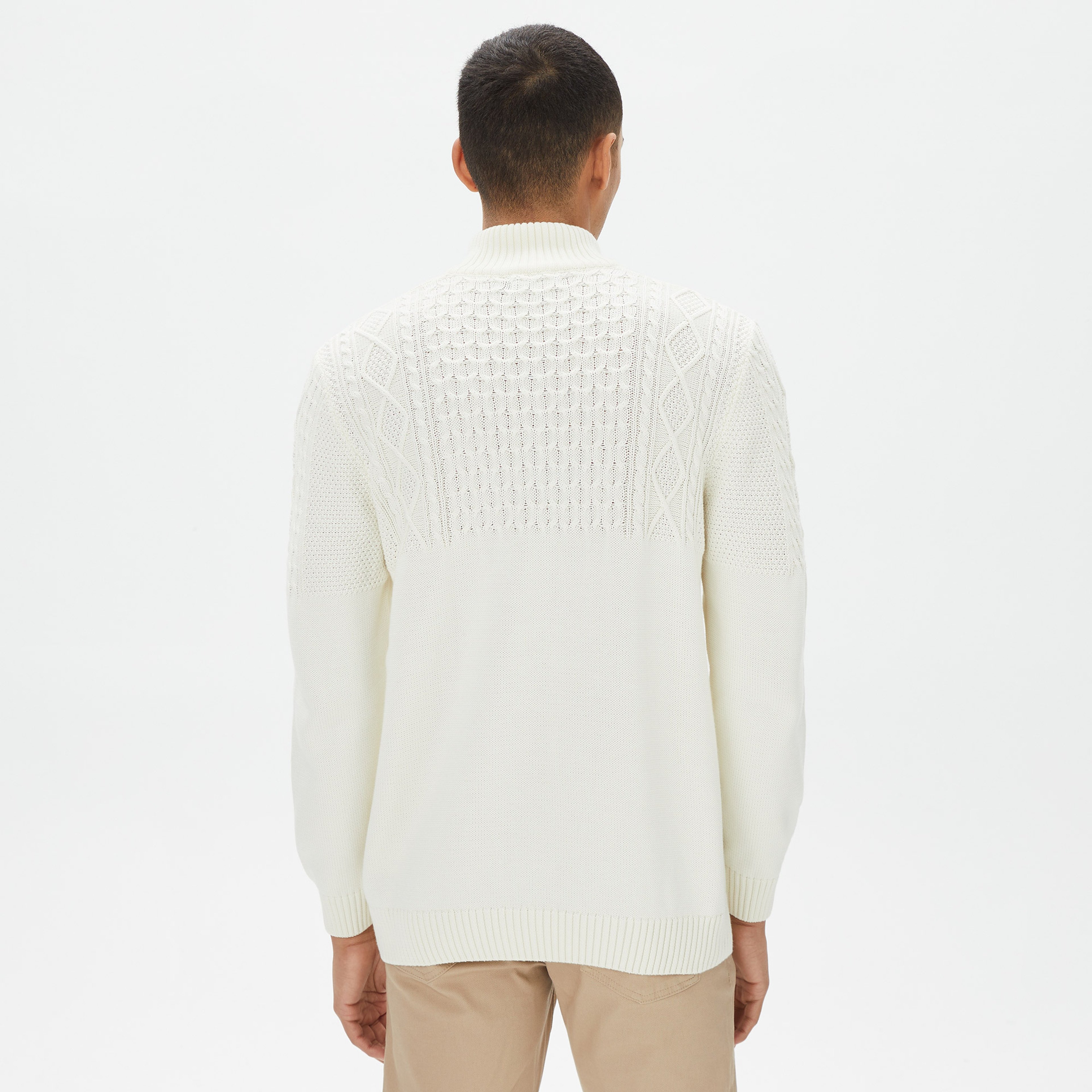 Nautica Erkek Beyaz Standart Fit Desenli Dik Yakalı Triko