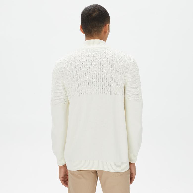 Nautica Erkek Beyaz Standart Fit Desenli Dik Yakalı Triko