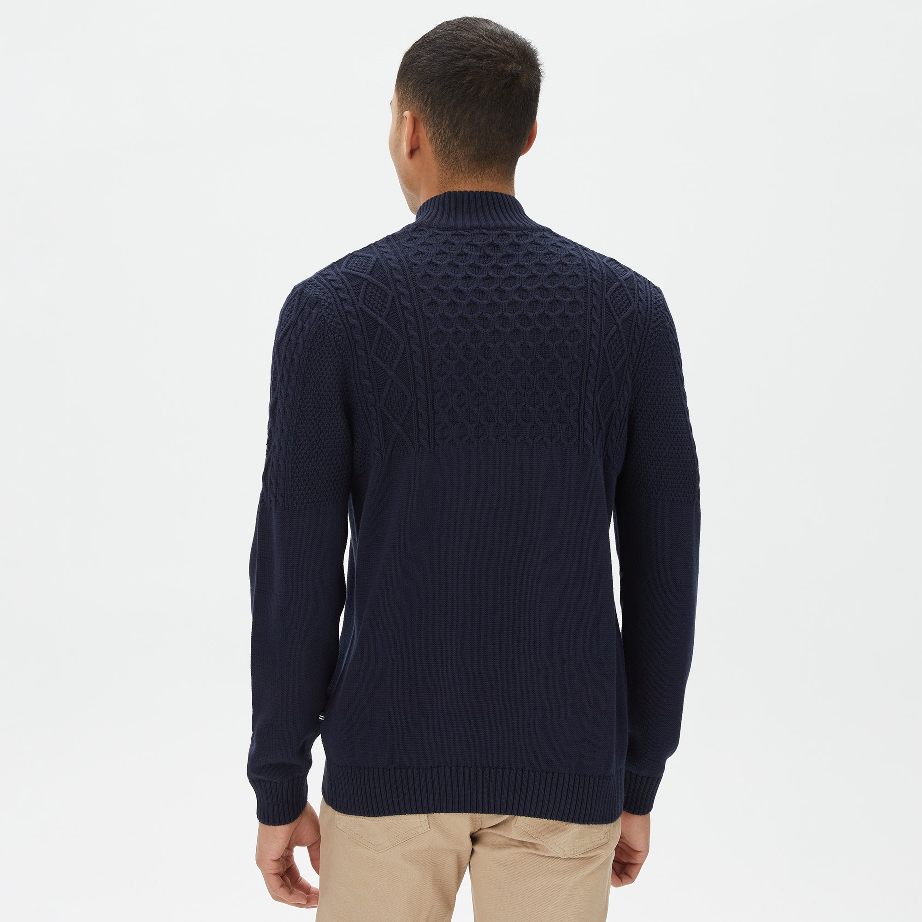 Nautica Erkek Lacivert Standart Fit Desenli Dik Yakalı Triko