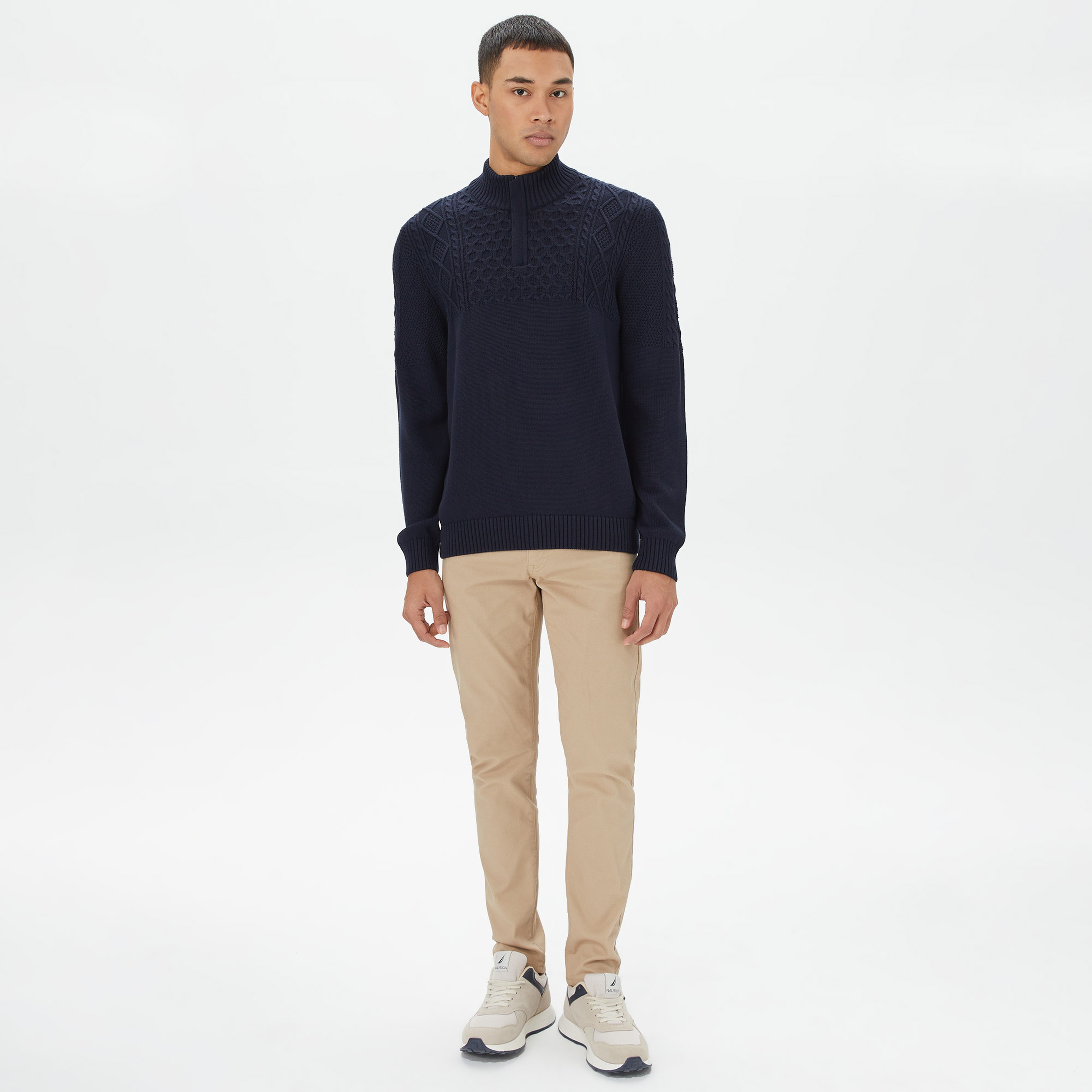 Nautica Erkek Lacivert Standart Fit Desenli Dik Yakalı Triko