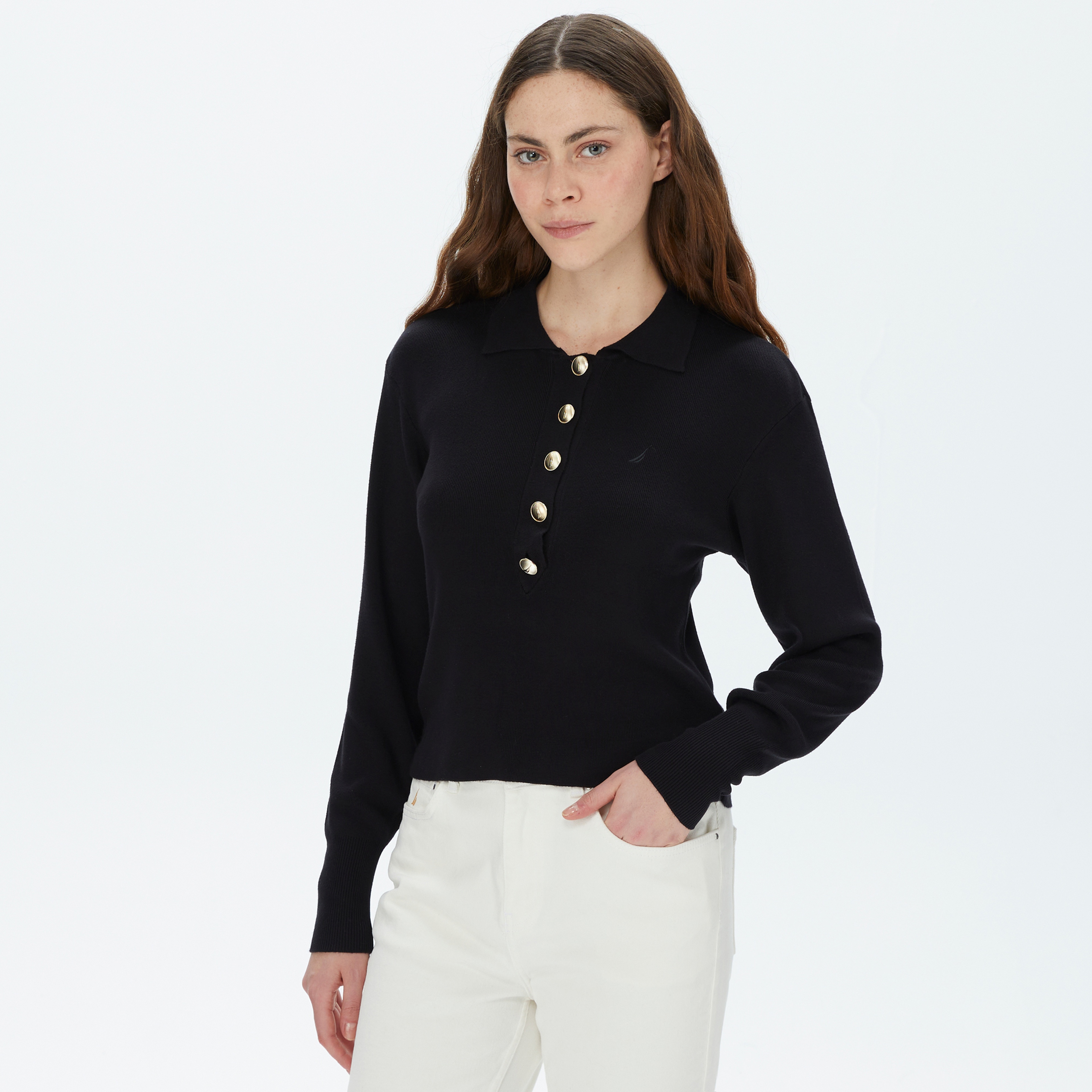 Nautica Kadın Siyah Polo Yaka Triko