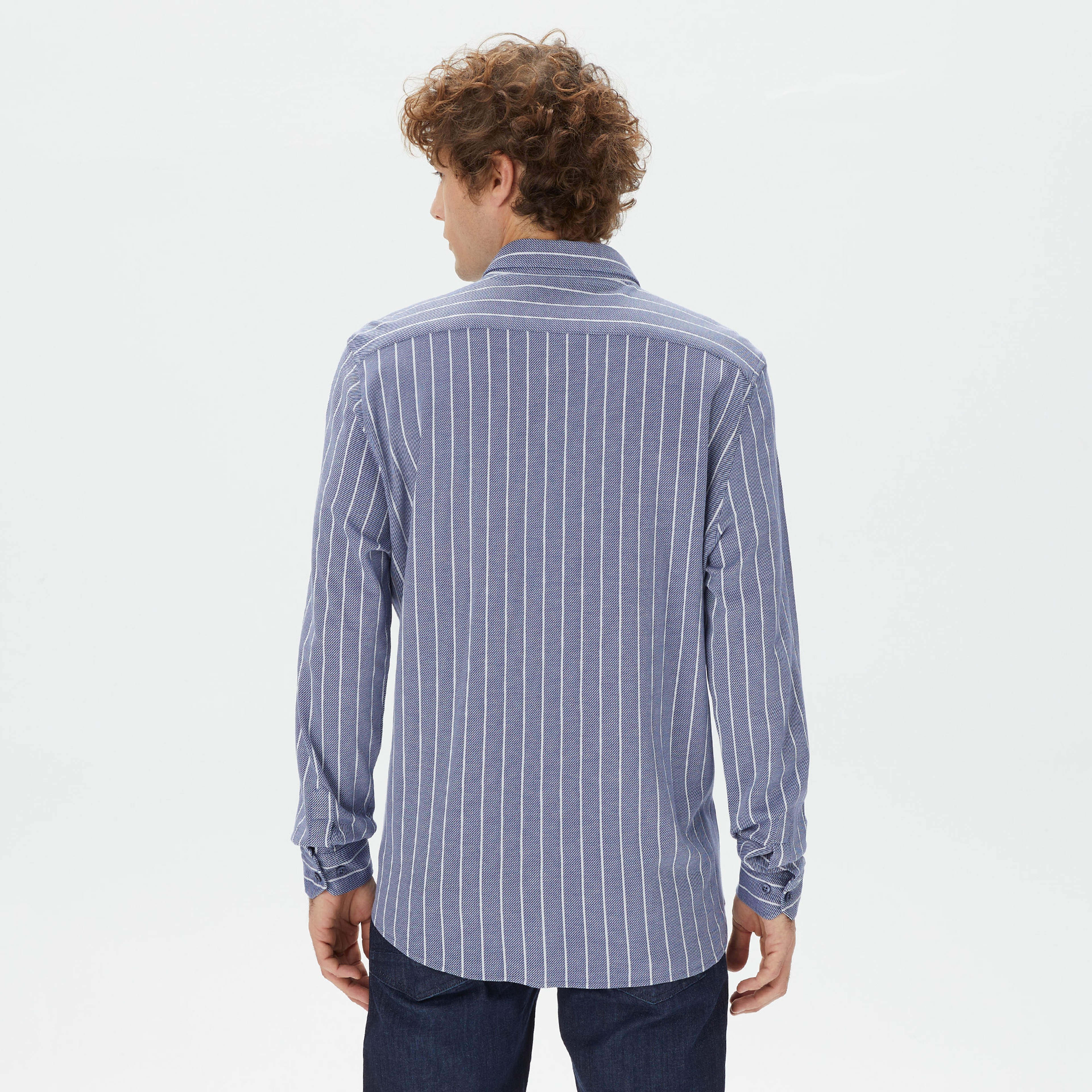 Nautica Erkek Mavi Classic Fit Uzun Kollu Çizgili Gömlek