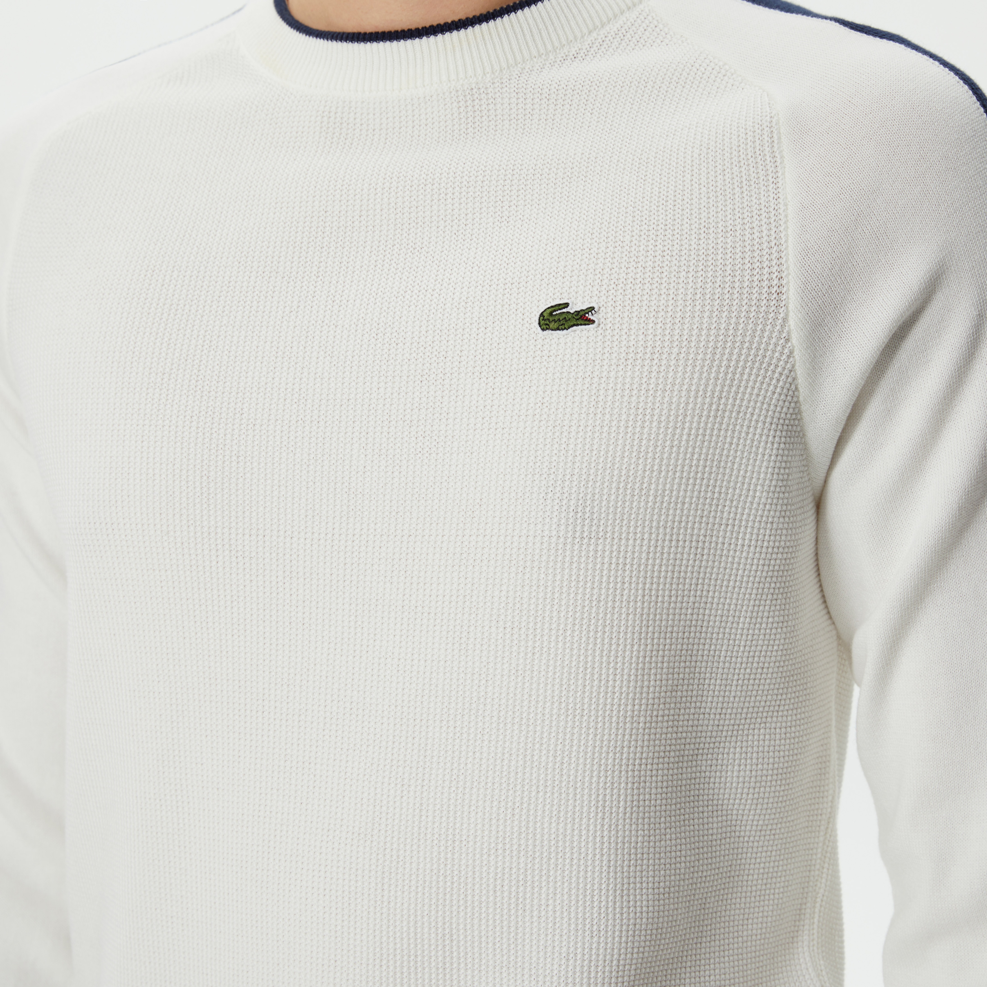 Erkek Regular Fit Uzun Kollu Bisiklet Yaka Renk Bloklu Ekru Triko