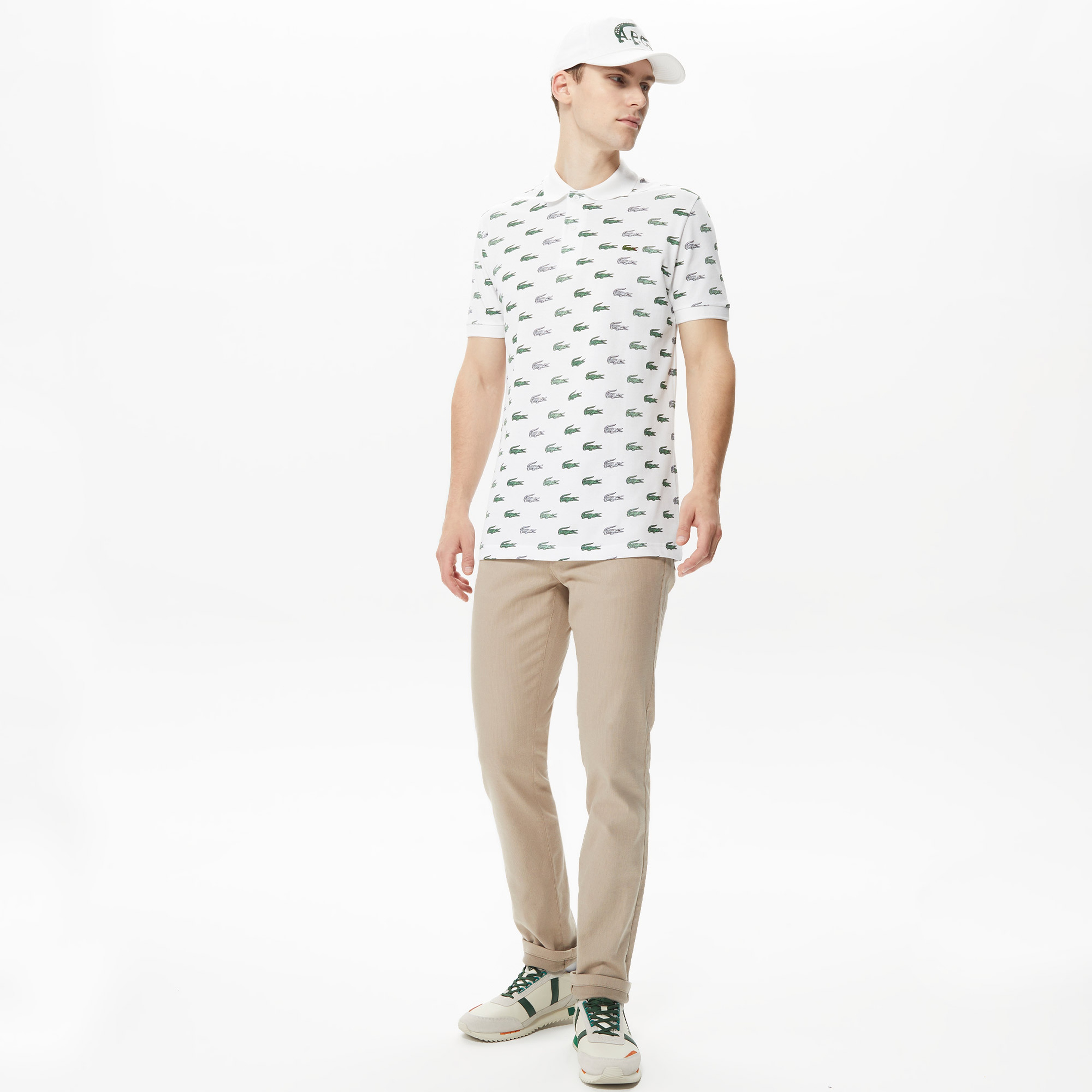 Erkek Slim Fit Desenli Beyaz Polo