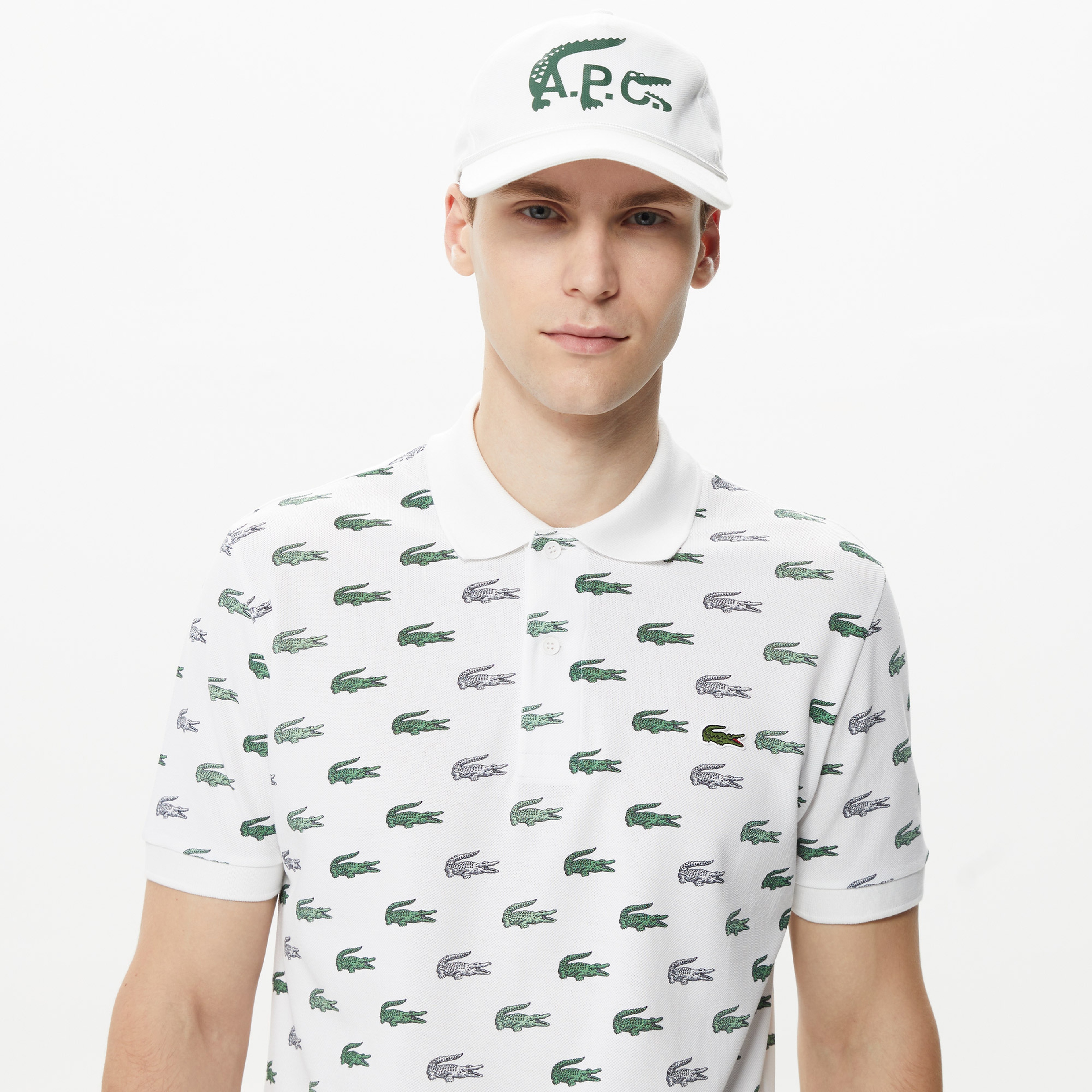 Erkek Slim Fit Desenli Beyaz Polo