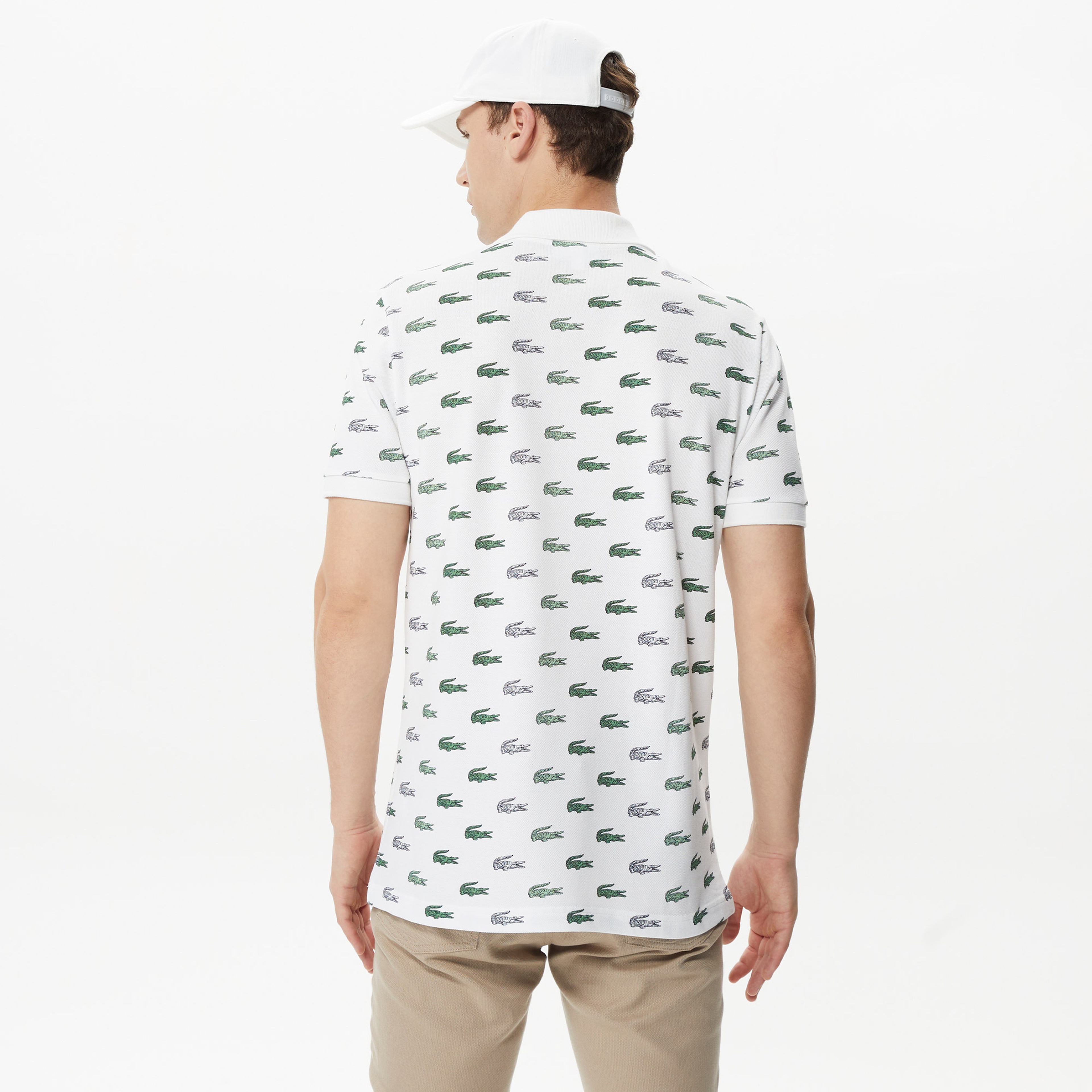 Erkek Slim Fit Desenli Beyaz Polo