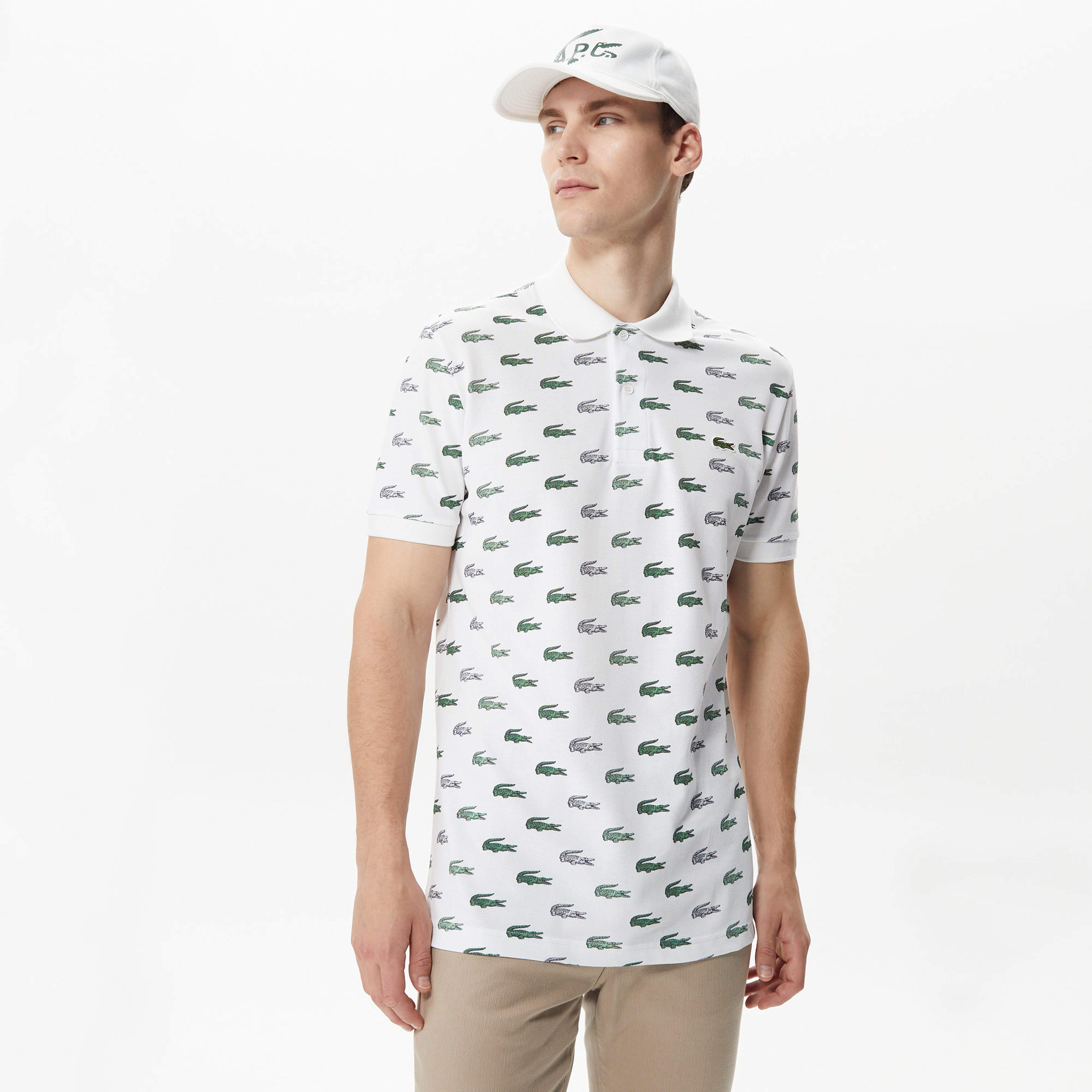 Erkek Slim Fit Desenli Beyaz Polo