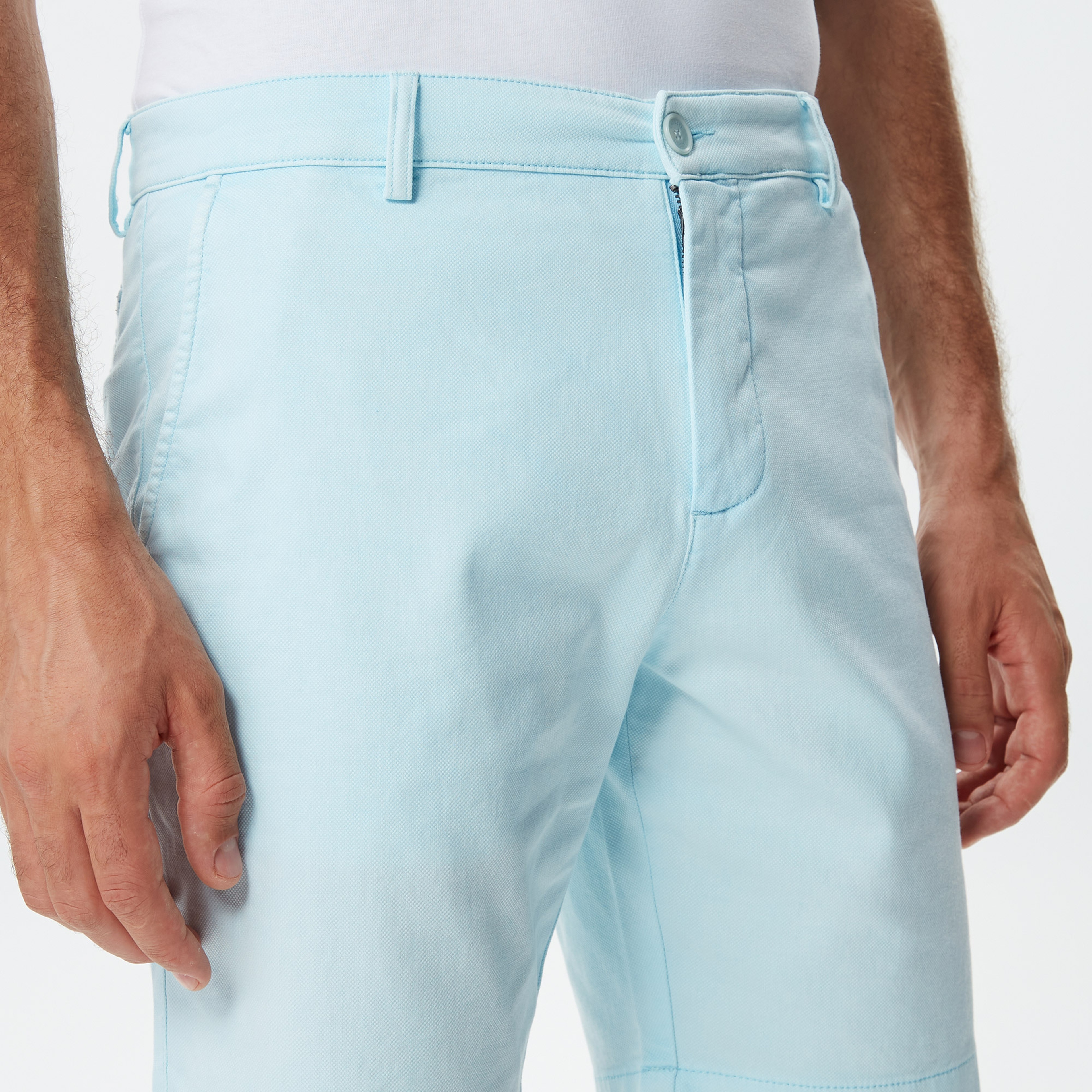 Erkek Slim Fit Organik Pamuk Açık Mavi Bermuda