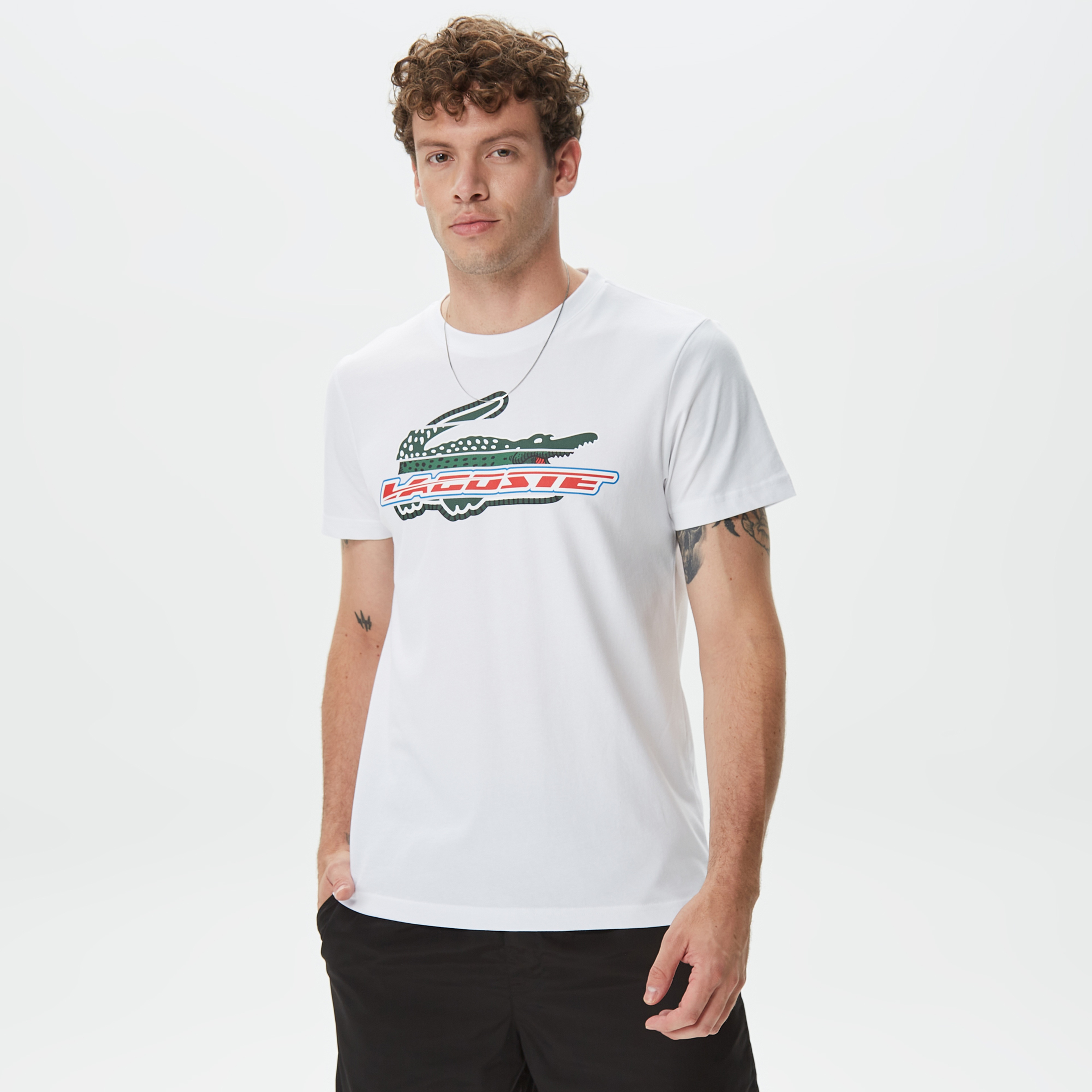 Erkek Sport Regular Fit Organik Pamuk Baskılı Beyaz T-shirt