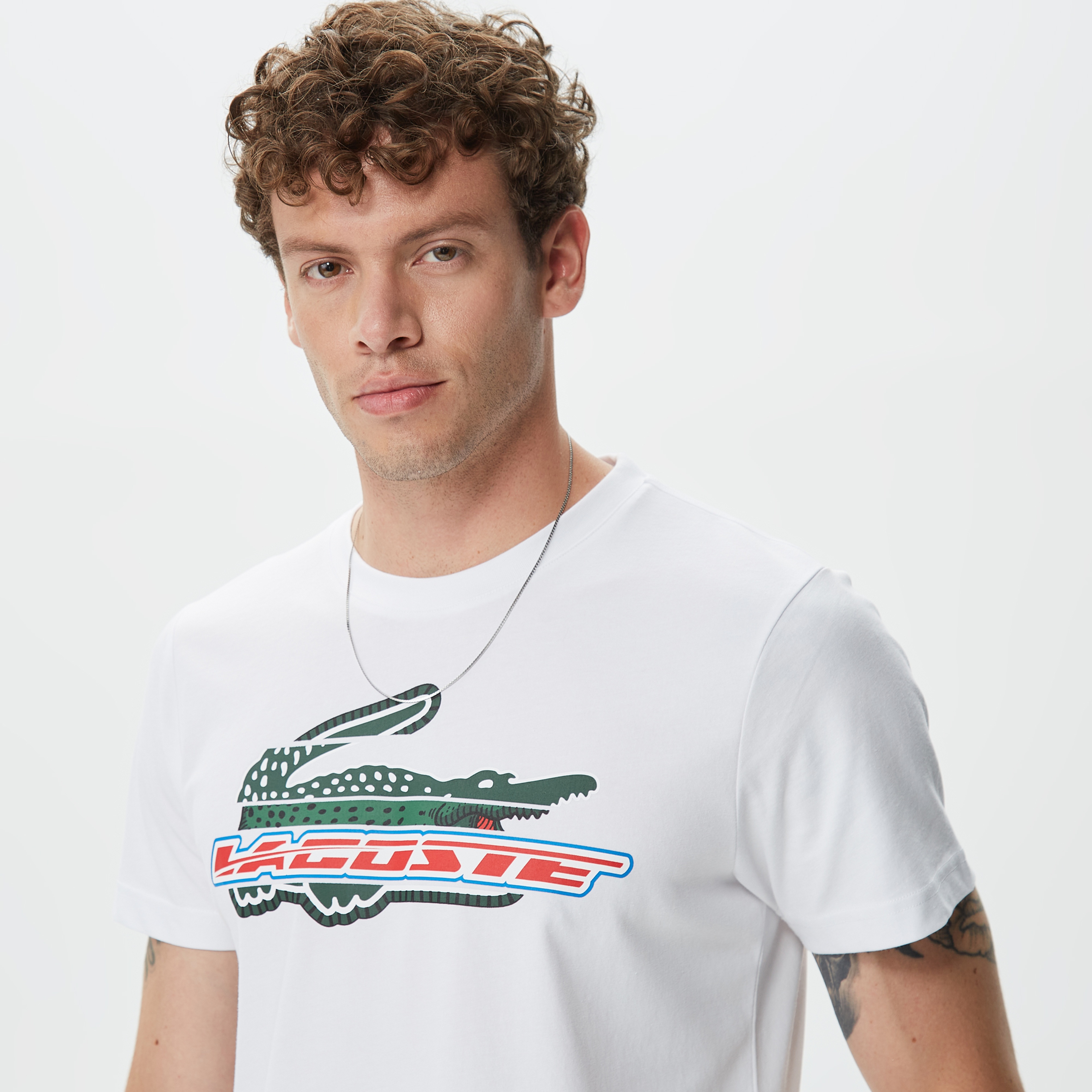 Erkek Sport Regular Fit Organik Pamuk Baskılı Beyaz T-shirt