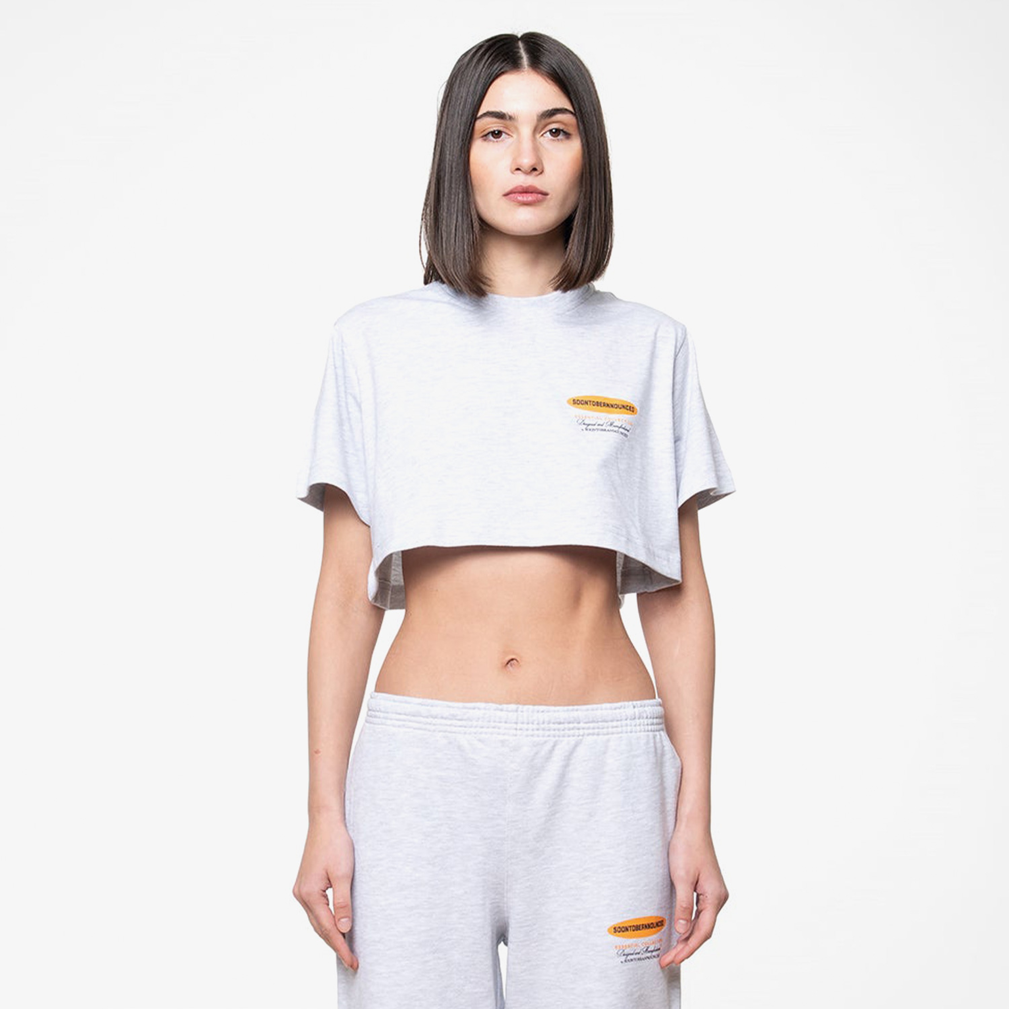 Soon To Be Announced Essentials Logo S/S Kadın Gri Crop T-Shirt