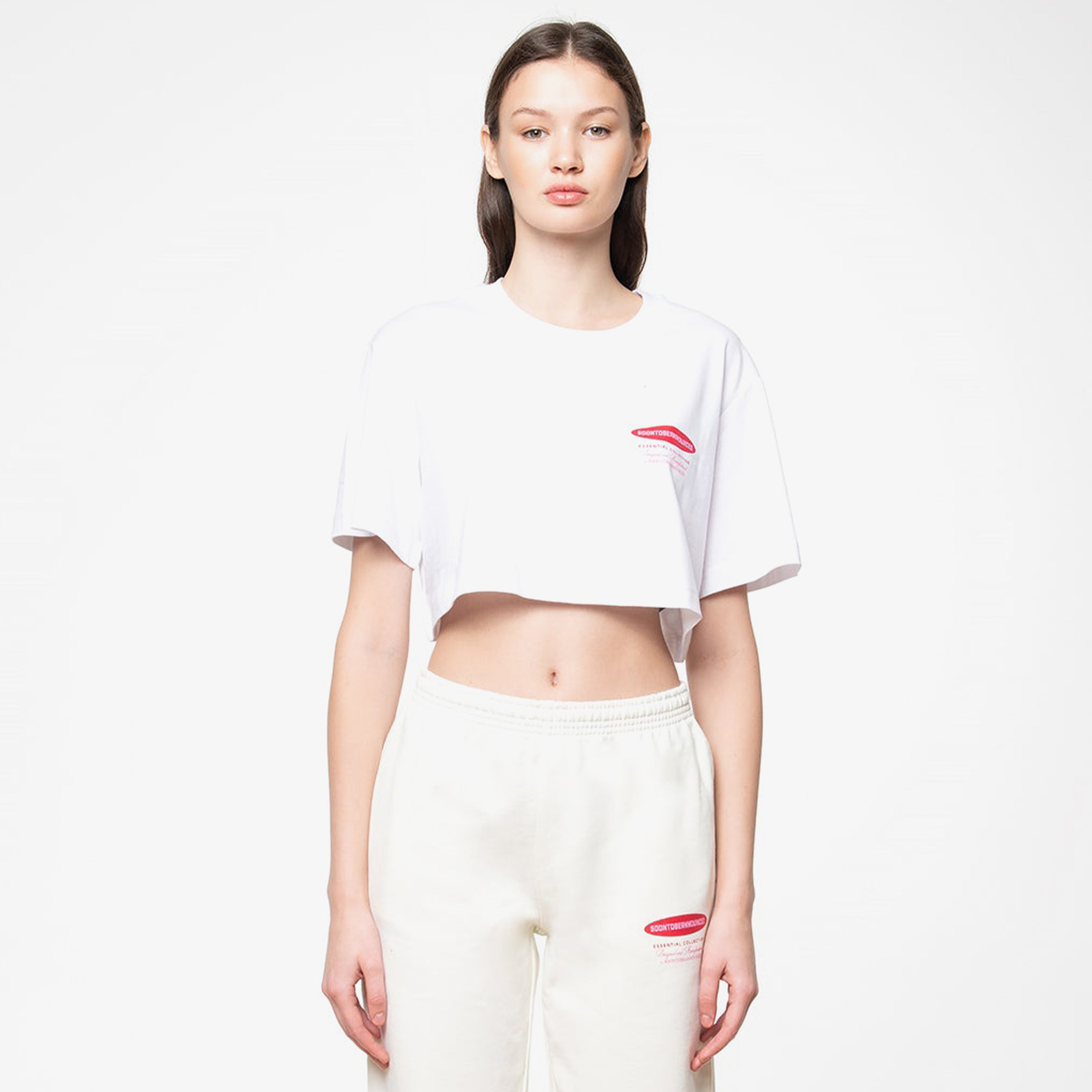 Soon To Be Announced Essentials Logo S/S Kadın Beyaz Crop T-Shirt