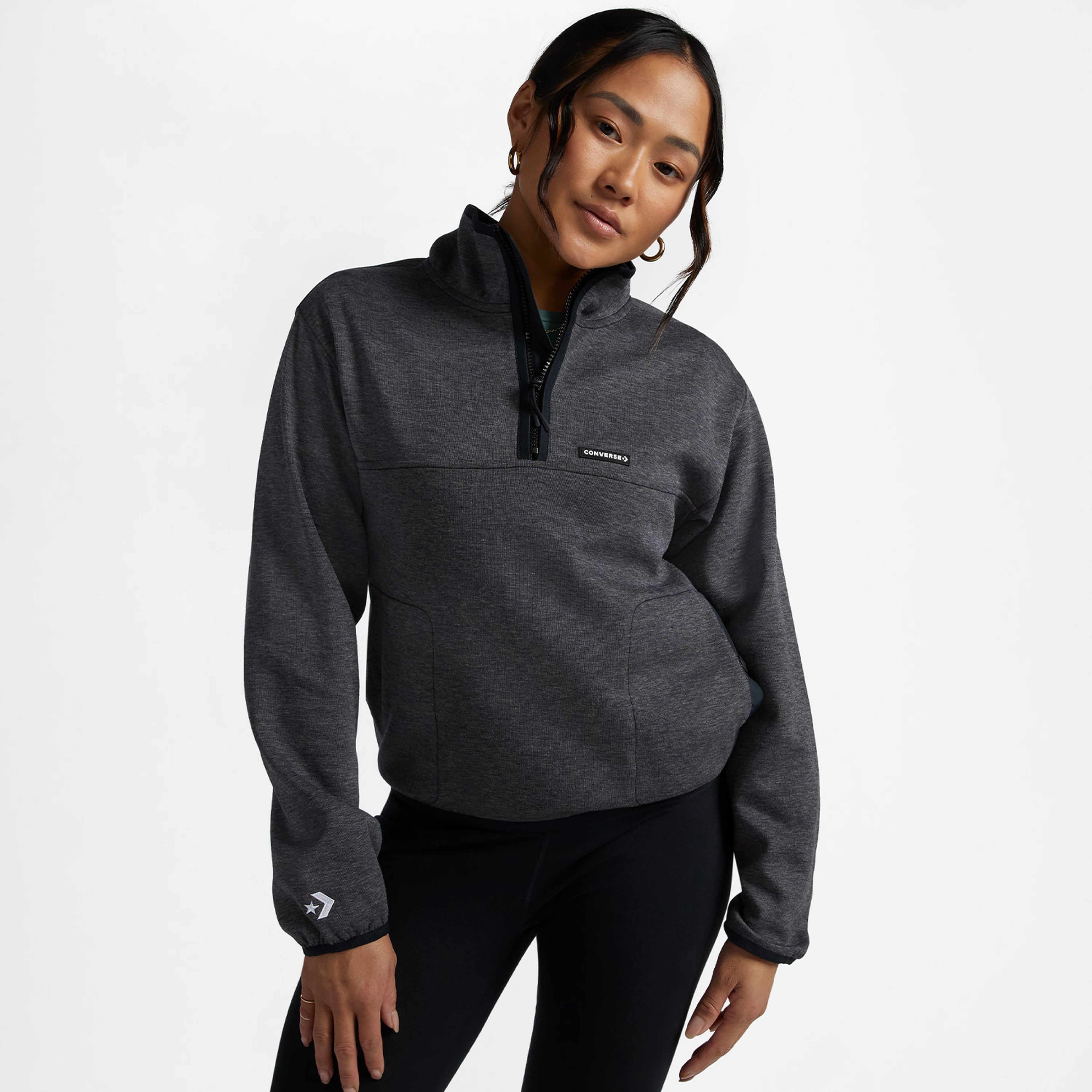 Converse Popover 1/2 Zip Top Kadın Siyah Sweatshirt