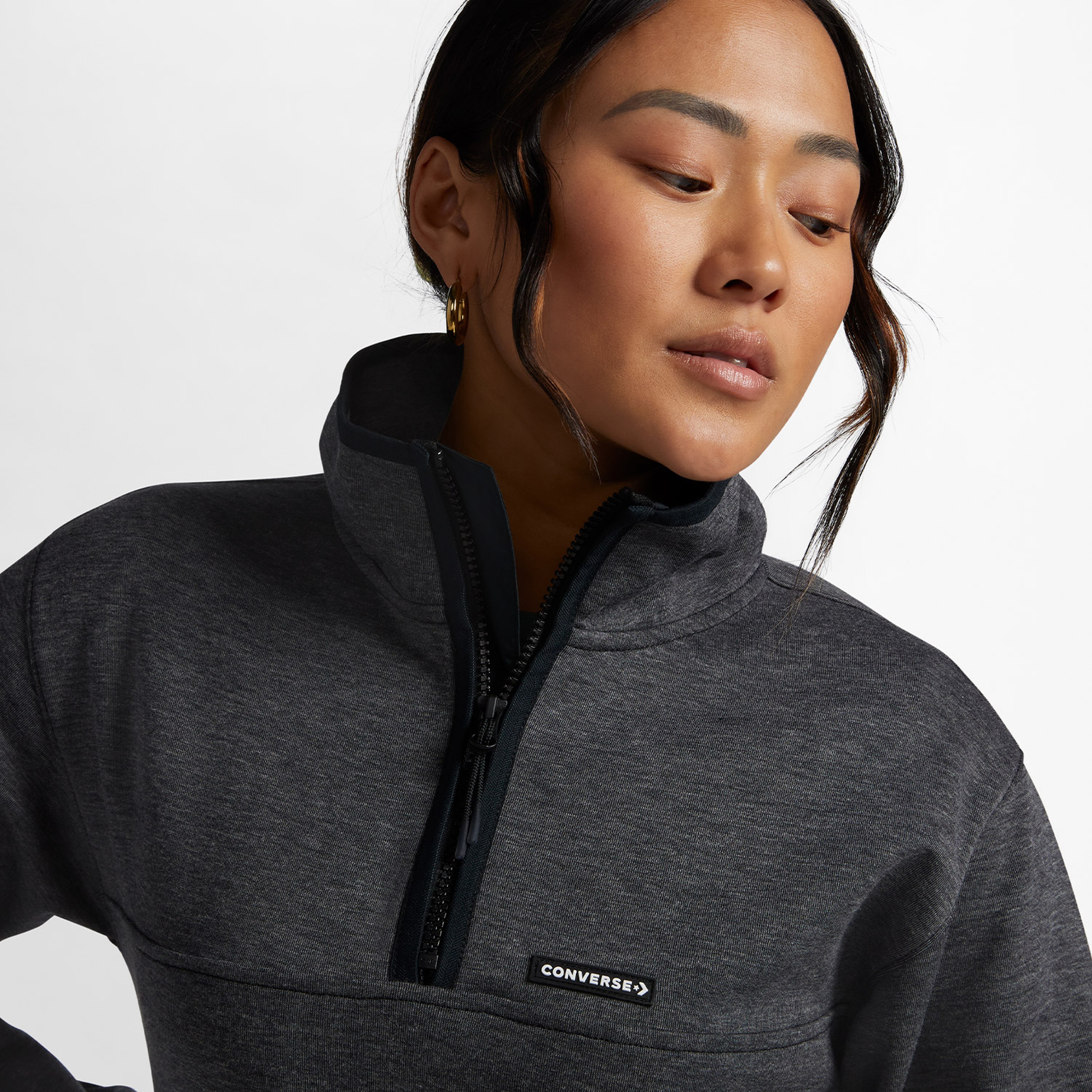 Converse Popover 1/2 Zip Top Kadın Siyah Sweatshirt