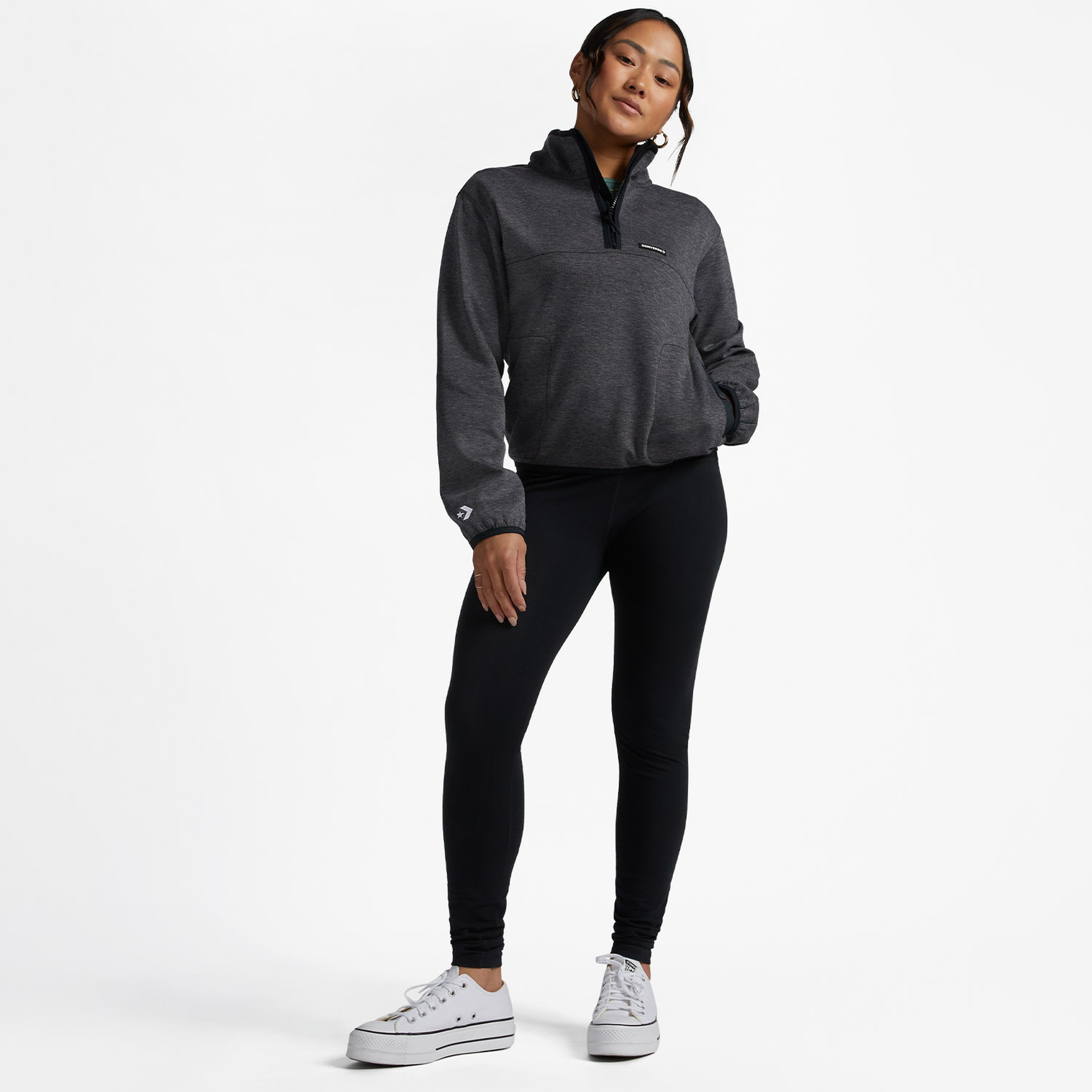 Converse Popover 1/2 Zip Top Kadın Siyah Sweatshirt