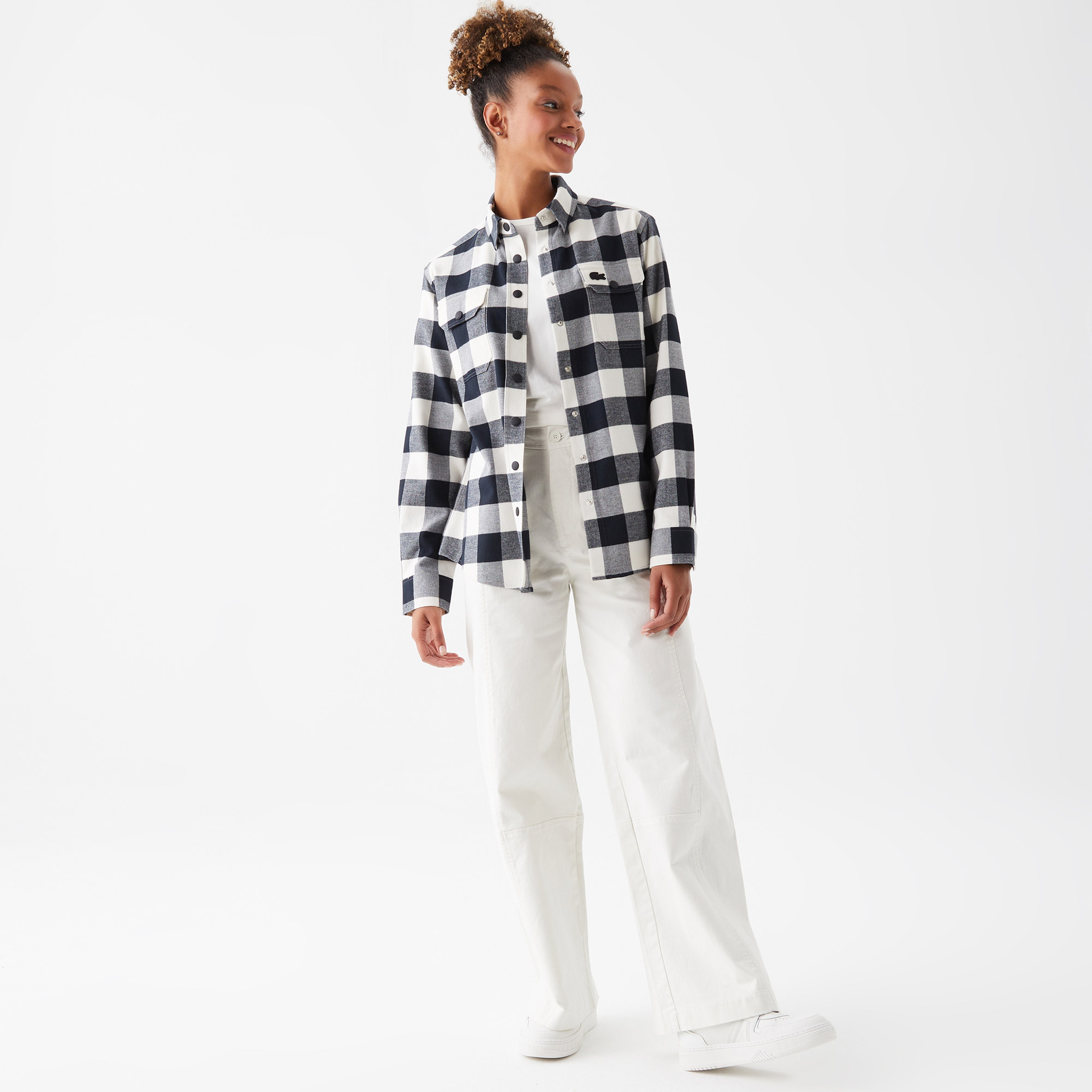 Kadın Regular Fit Uzun Kollu Ekose Siyah Gömlek