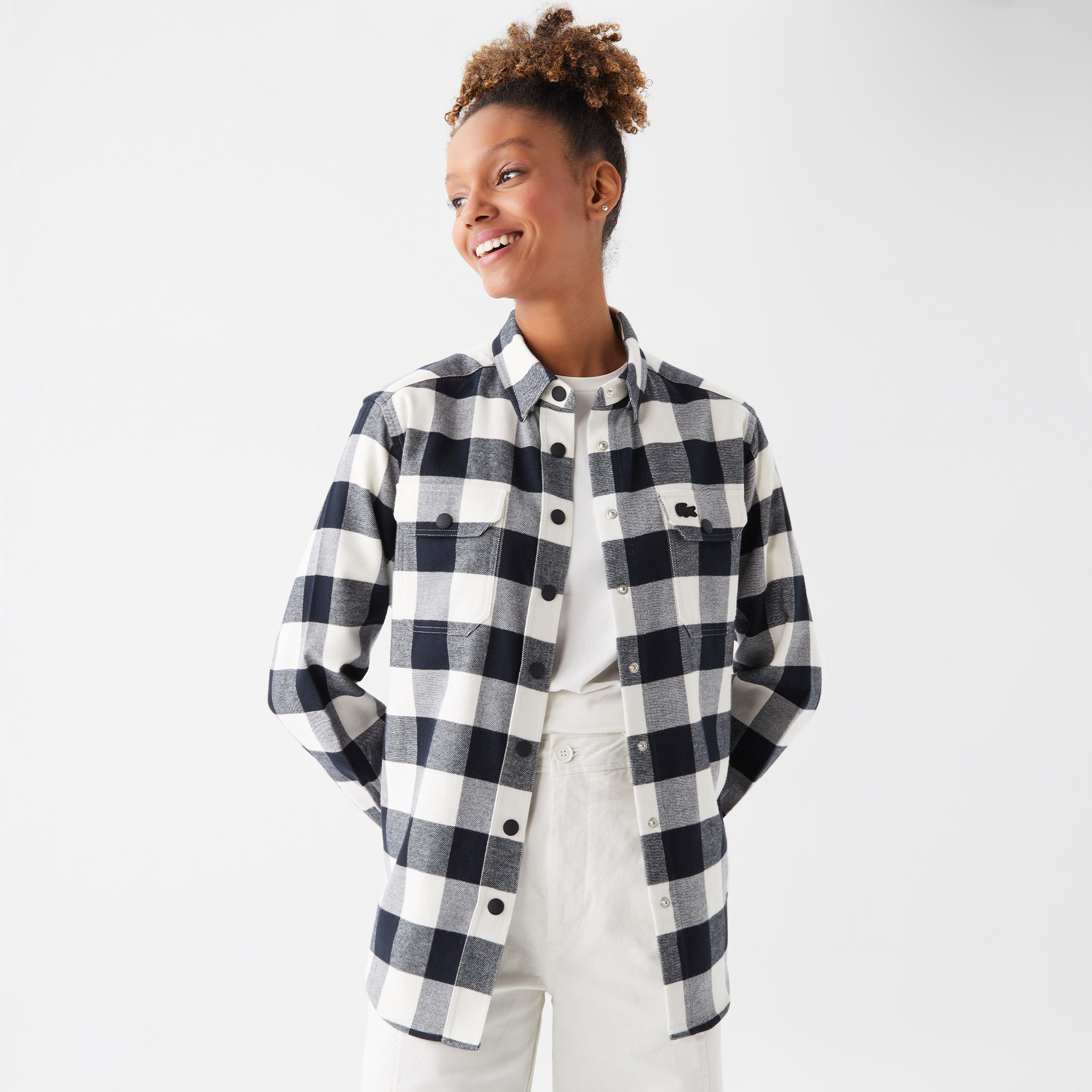 Kadın Regular Fit Uzun Kollu Ekose Siyah Gömlek