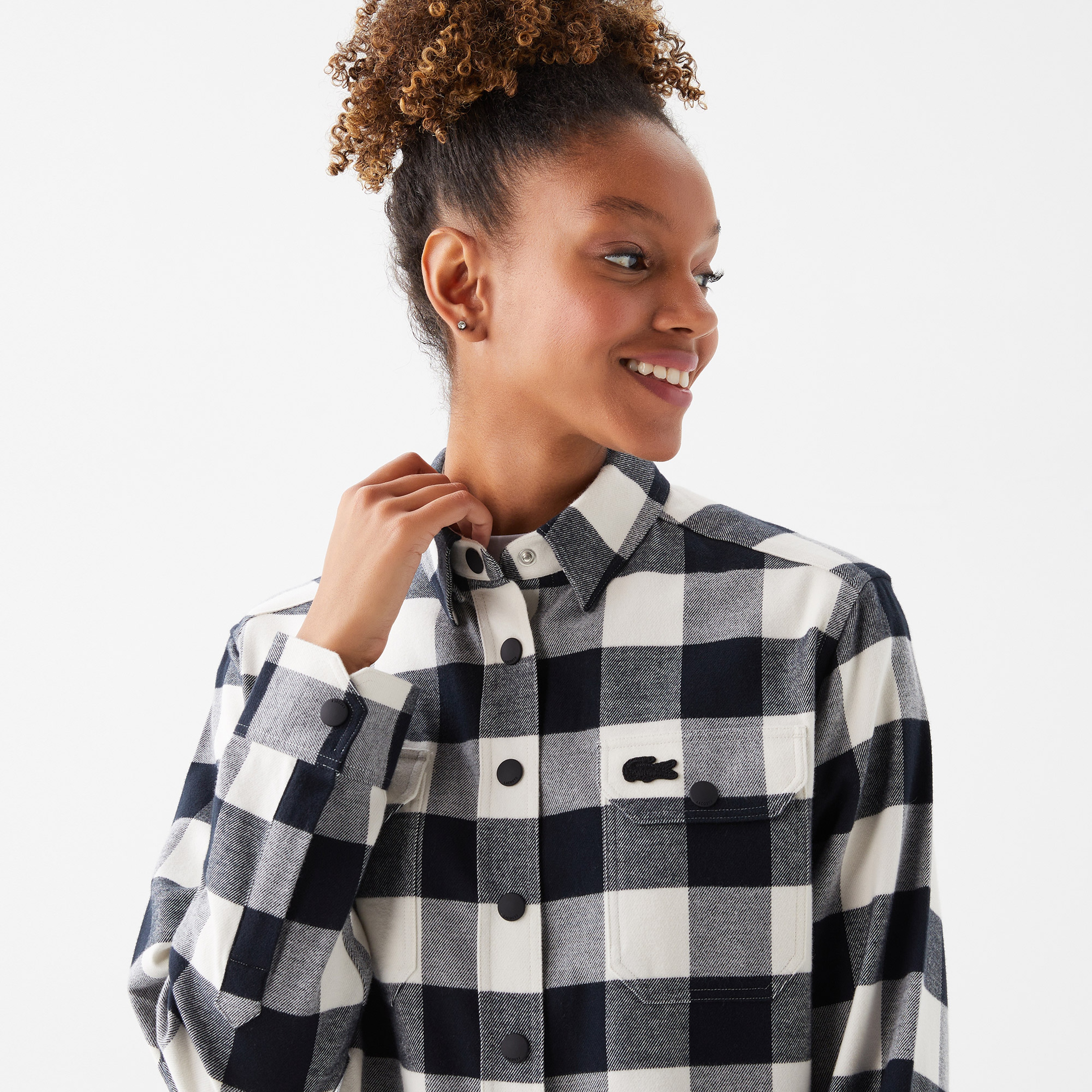 Kadın Regular Fit Uzun Kollu Ekose Siyah Gömlek