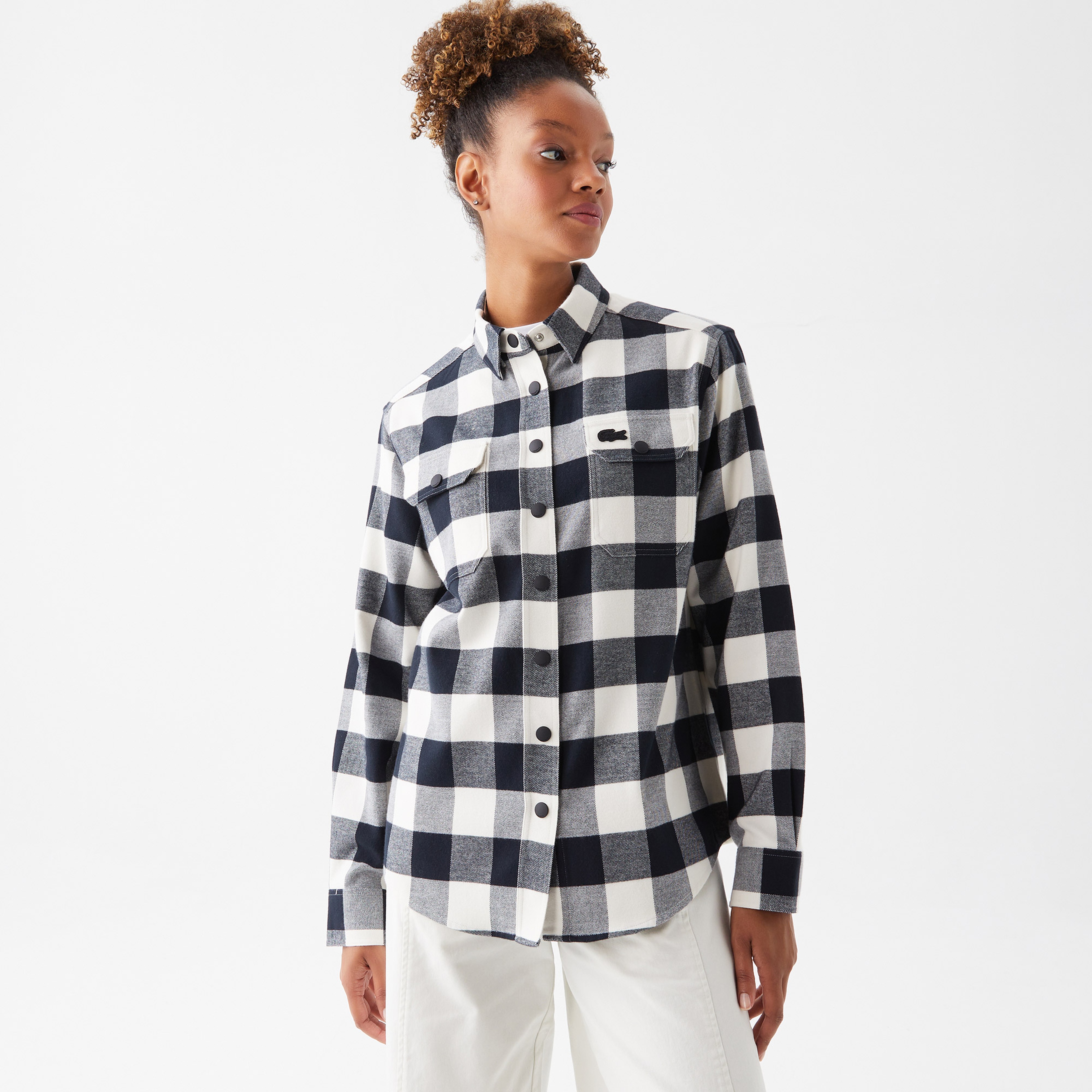 Kadın Regular Fit Uzun Kollu Ekose Siyah Gömlek