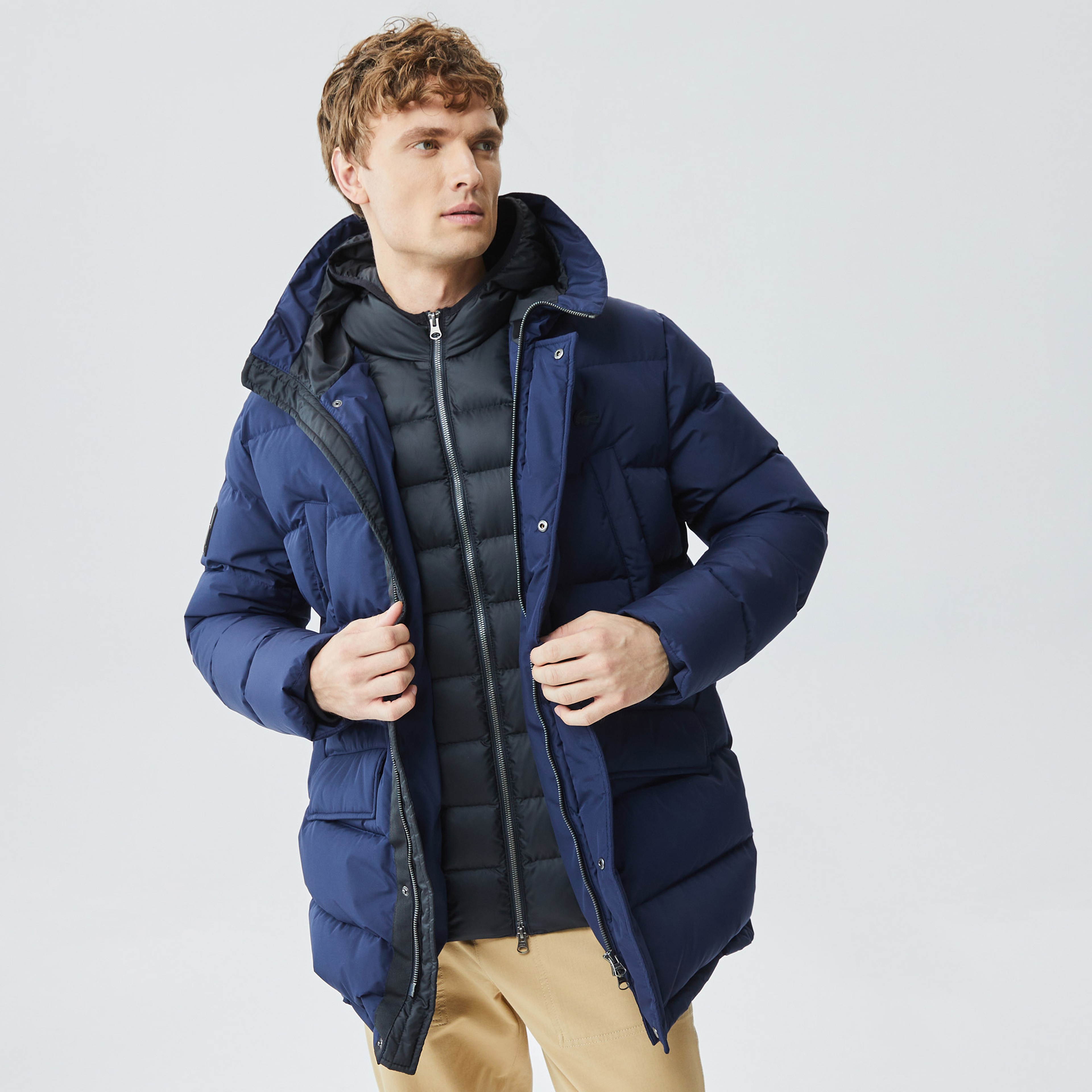 Lacoste Erkek Kapüşonlu Kapitone Koyu Lacivert Şişme Mont