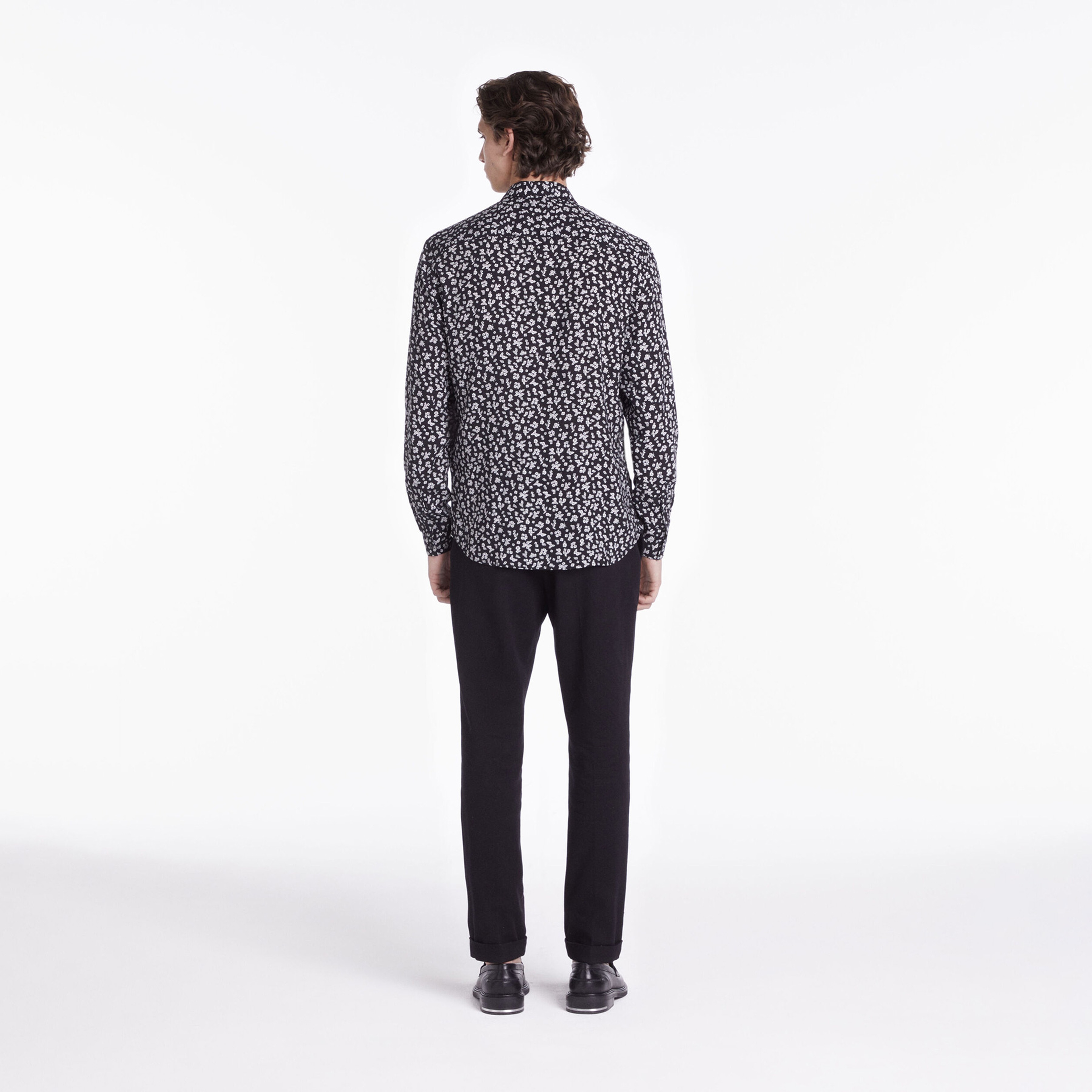 ERKEK ÇİÇEK DESENLİ STRAIGHT FIT UZUN KOLLU SİYAH GÖMLEK