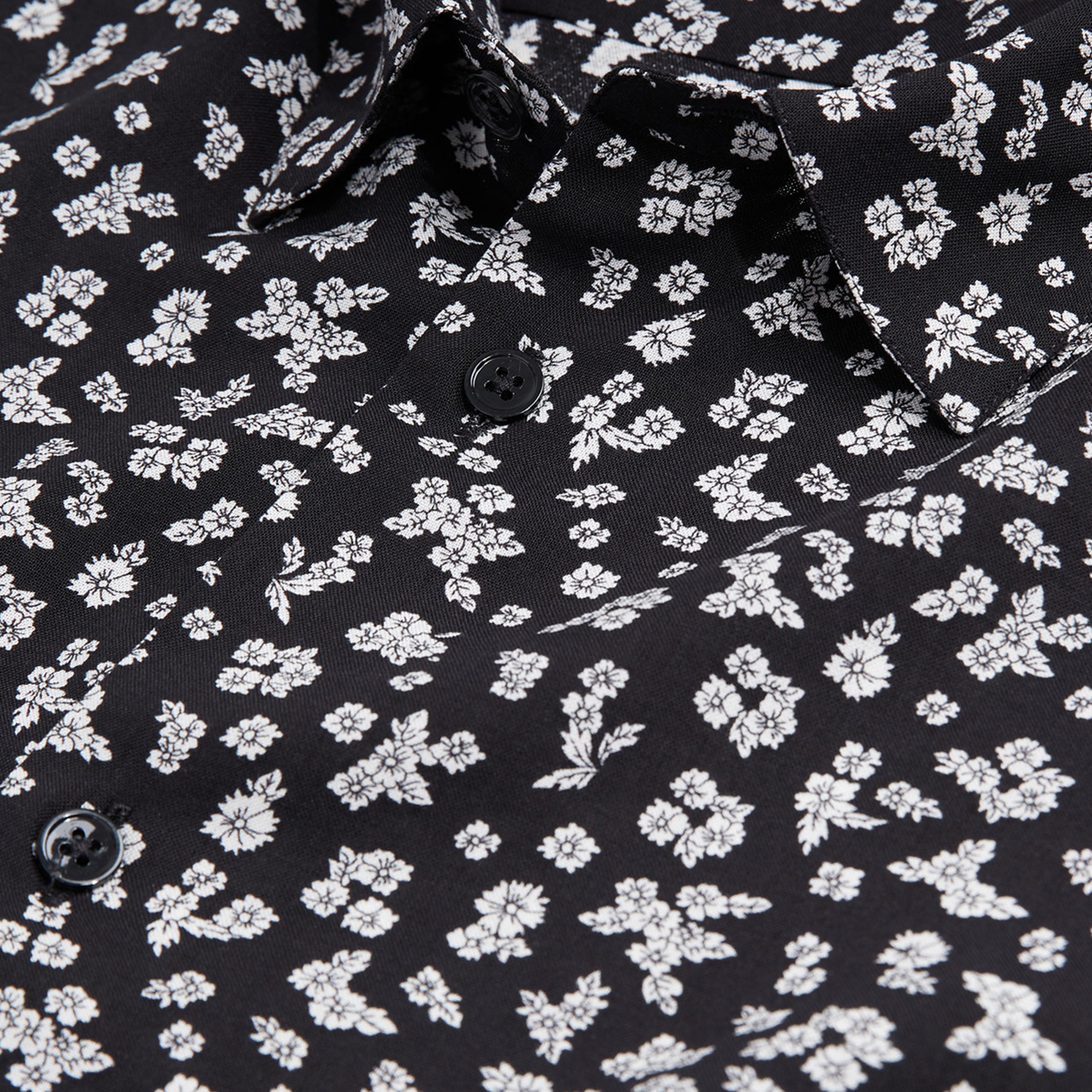 ERKEK ÇİÇEK DESENLİ STRAIGHT FIT UZUN KOLLU SİYAH GÖMLEK