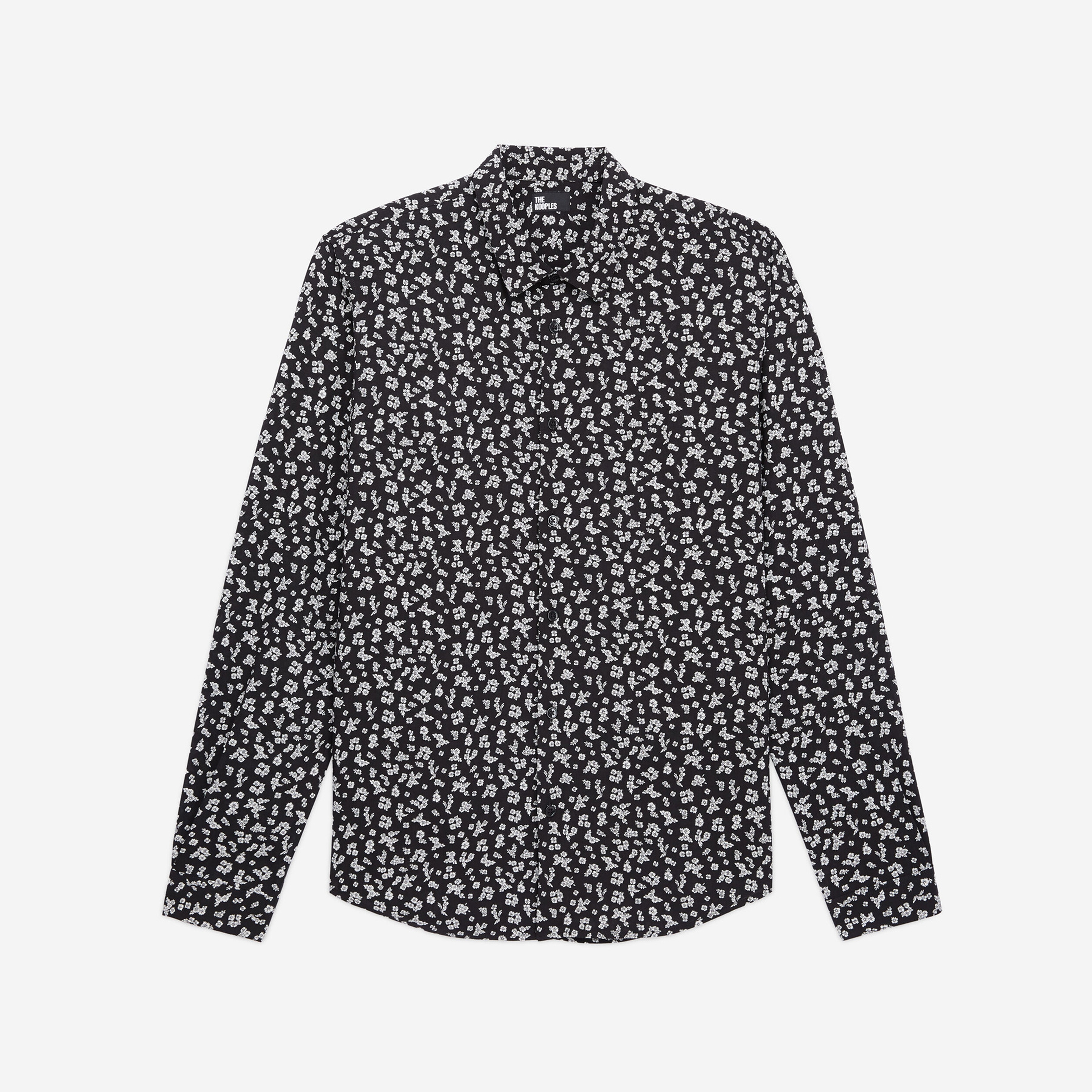 ERKEK ÇİÇEK DESENLİ STRAIGHT FIT UZUN KOLLU SİYAH GÖMLEK