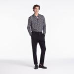 ERKEK ÇİÇEK DESENLİ STRAIGHT FIT UZUN KOLLU SİYAH GÖMLEK