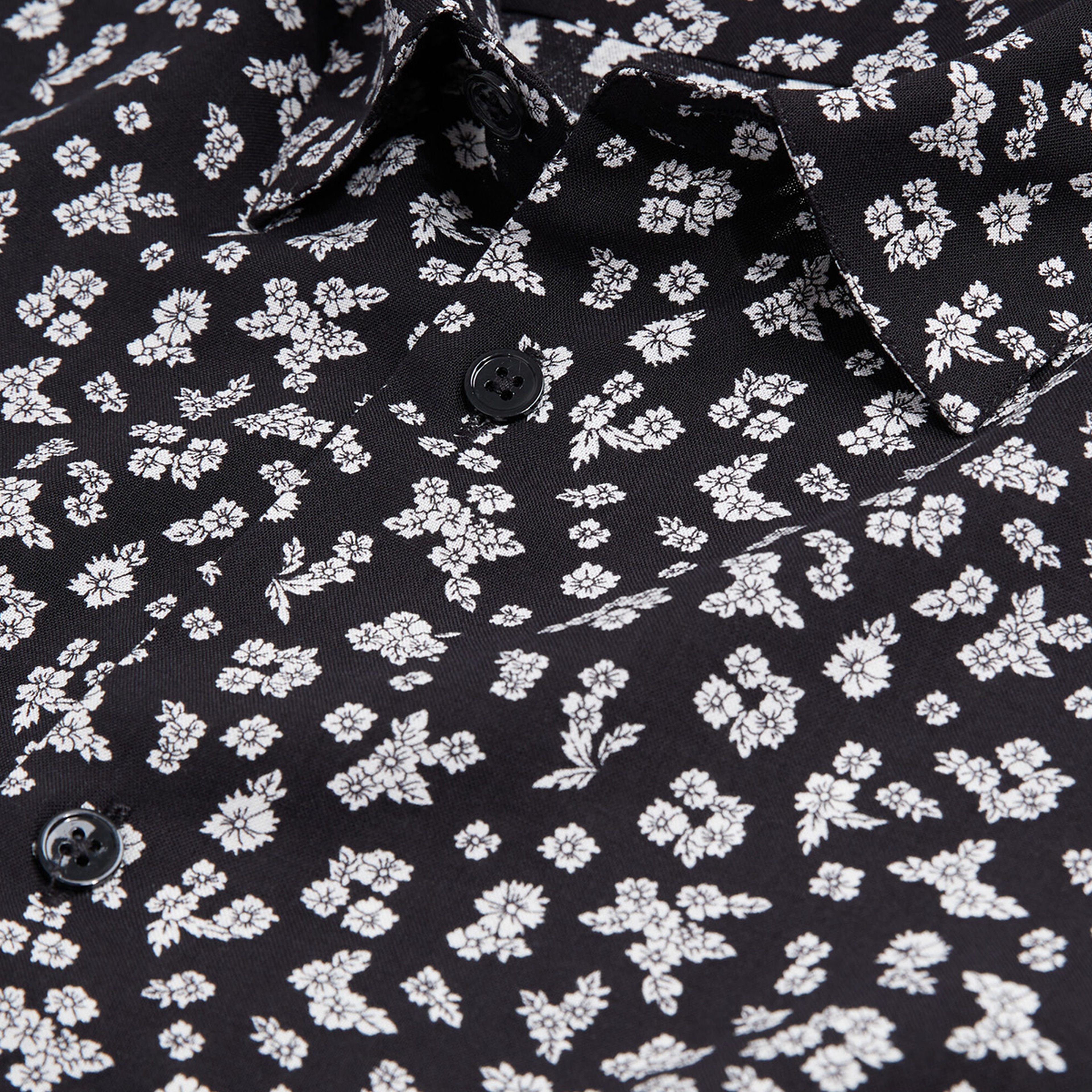 ERKEK ÇİÇEK DESENLİ STRAIGHT FIT UZUN KOLLU SİYAH GÖMLEK