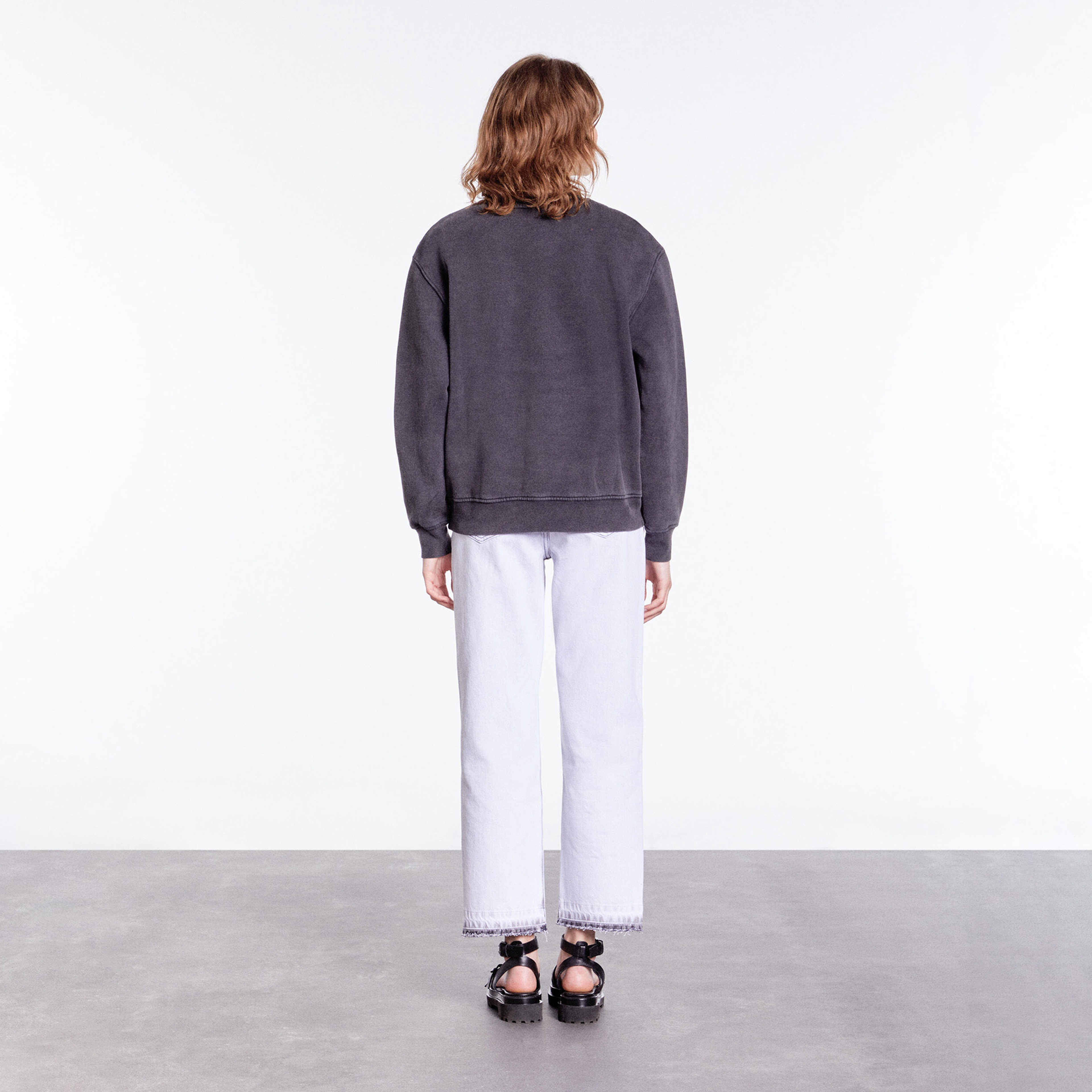 KADIN BİSİKLET YAKA BASKILI SİYAH SWEATSHIRT