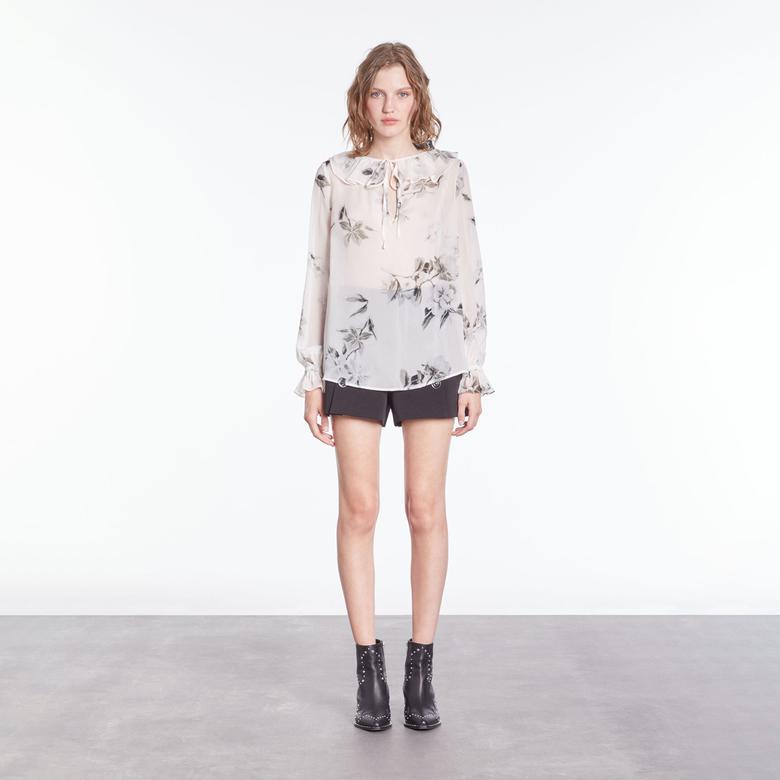 The Kooples Uzun Kollu Çiçek Desenli Krem Bluz