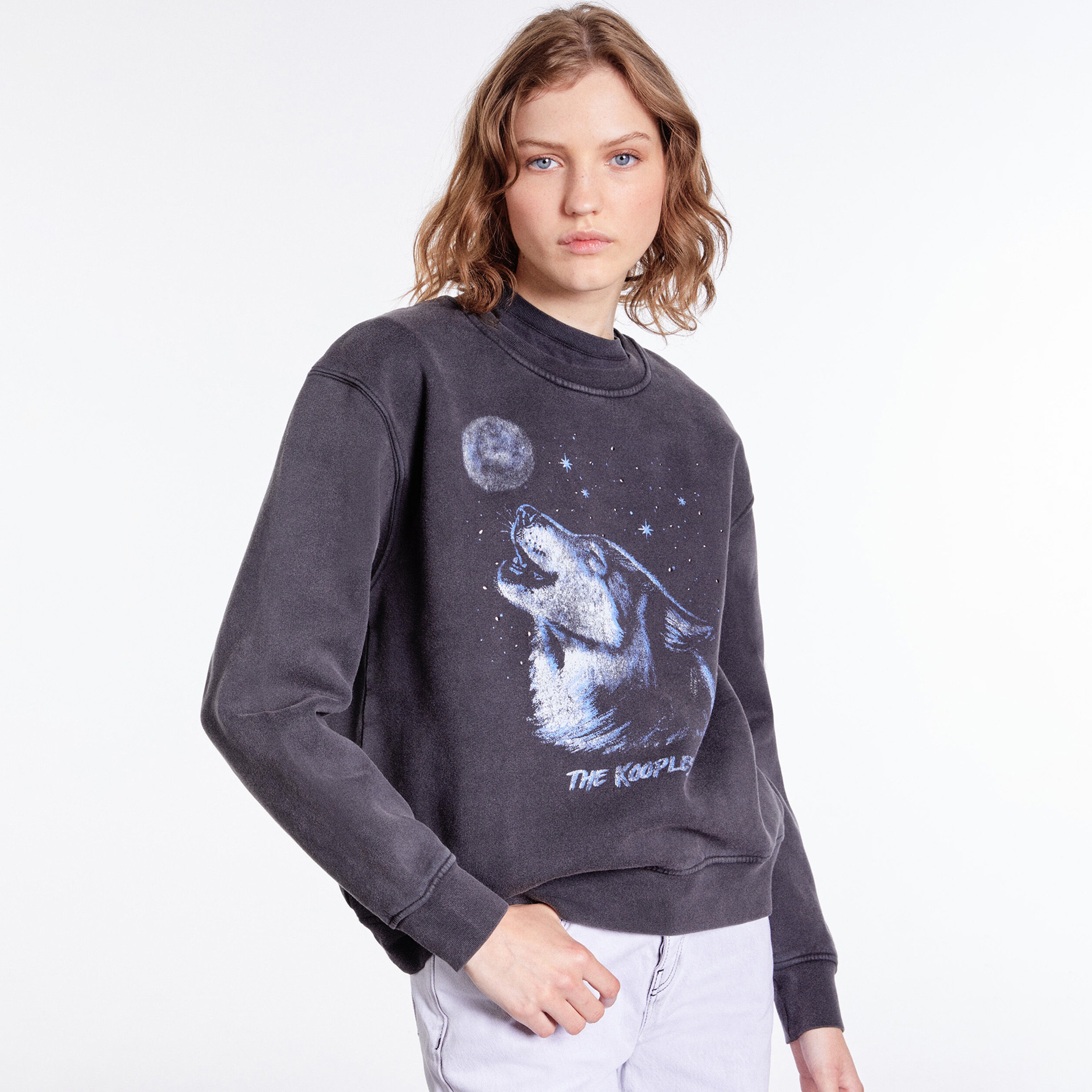 KADIN BİSİKLET YAKA BASKILI SİYAH SWEATSHIRT