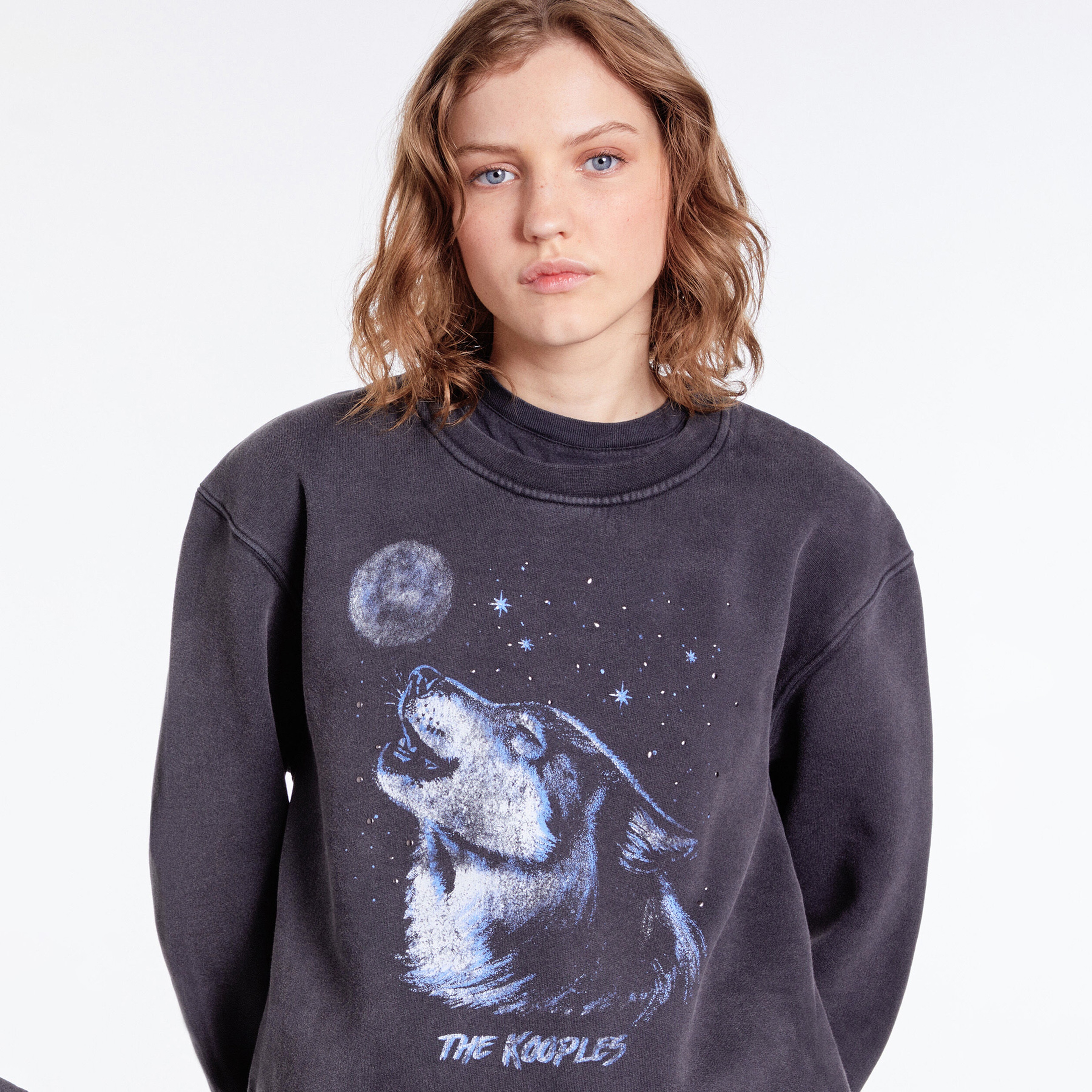 KADIN BİSİKLET YAKA BASKILI SİYAH SWEATSHIRT