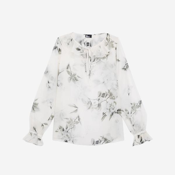 The Kooples Uzun Kollu Çiçek Desenli Krem Bluz