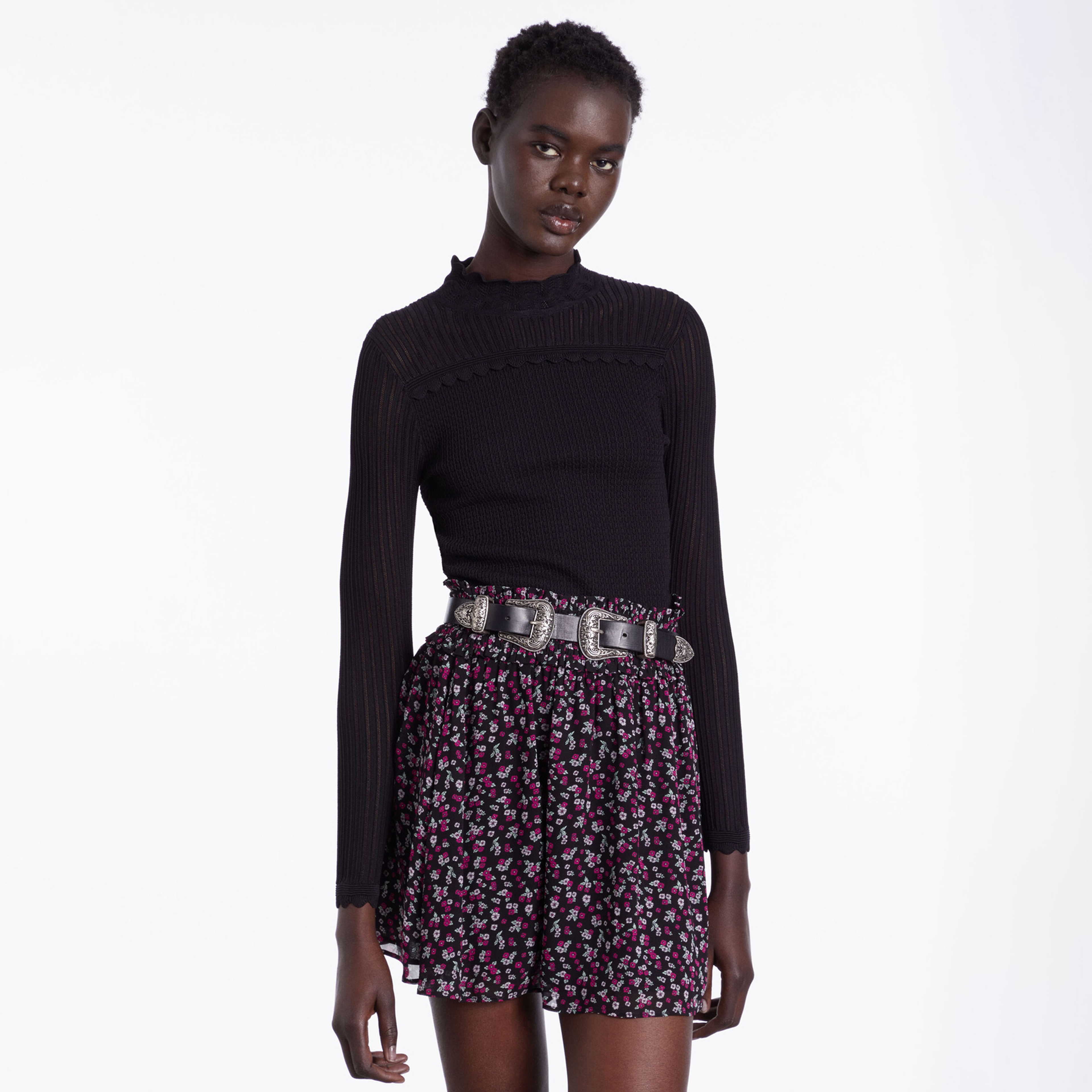 KADIN ÇİÇEK DESENLİ SİYAH ETEK