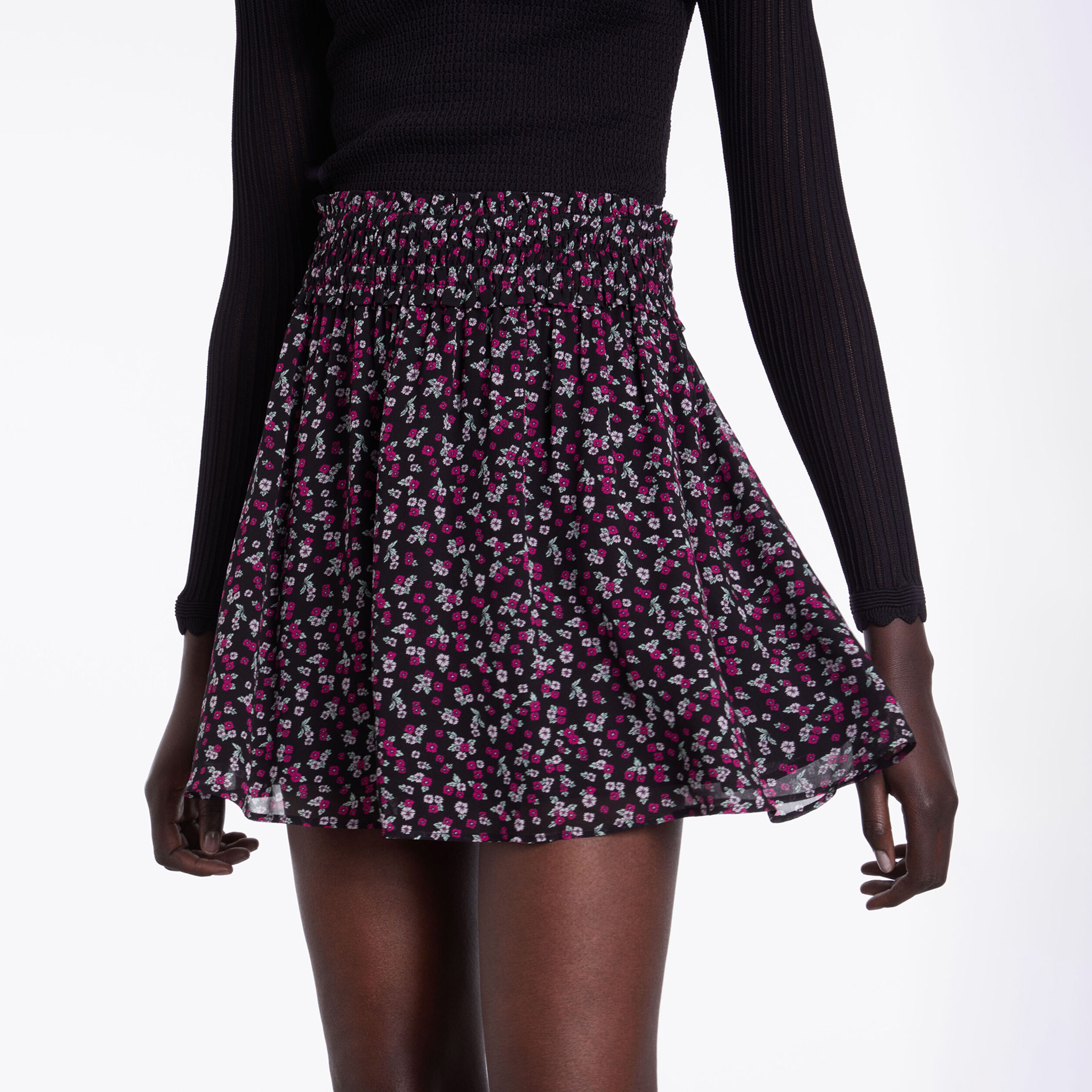 KADIN ÇİÇEK DESENLİ SİYAH ETEK