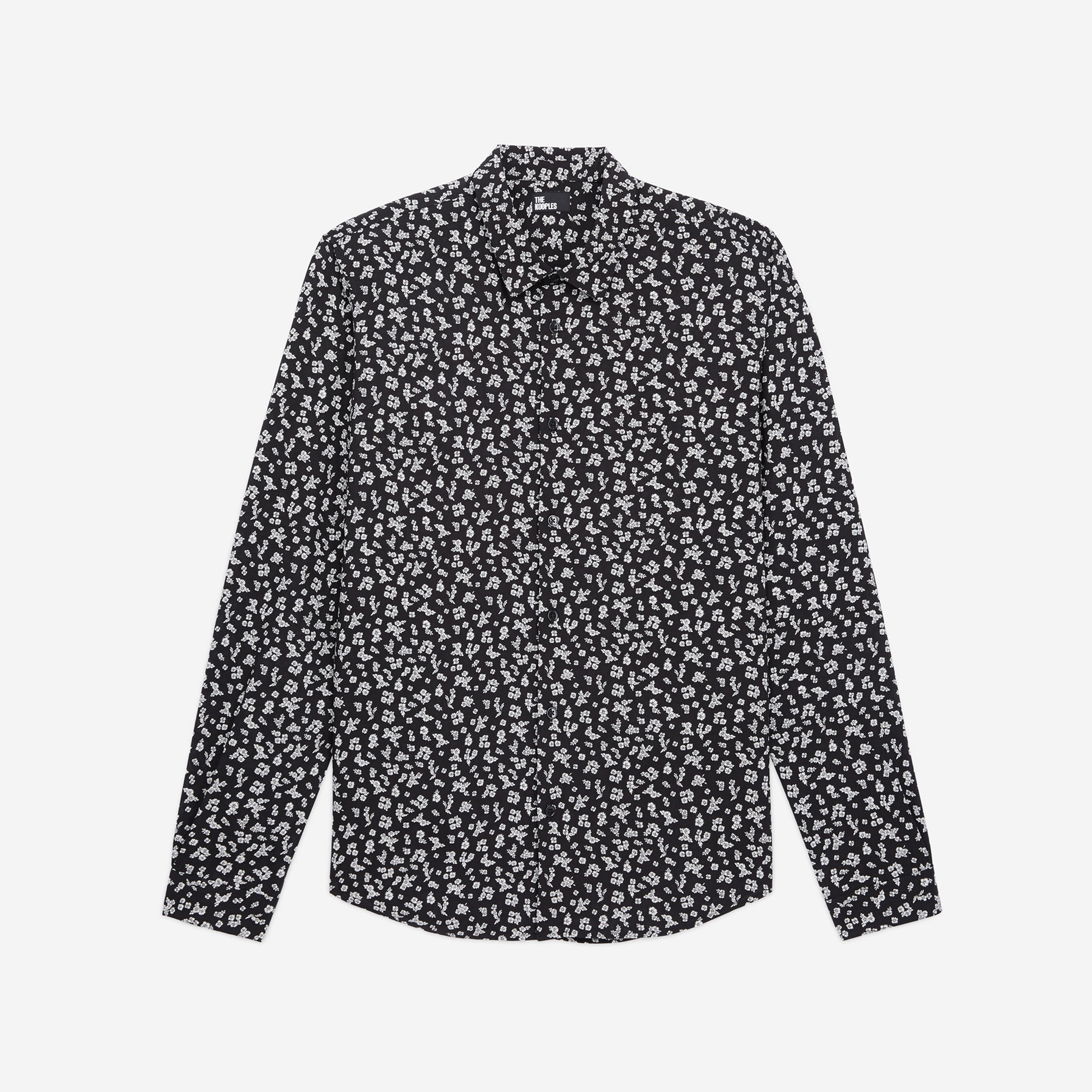 ERKEK ÇİÇEK DESENLİ STRAIGHT FIT UZUN KOLLU SİYAH GÖMLEK